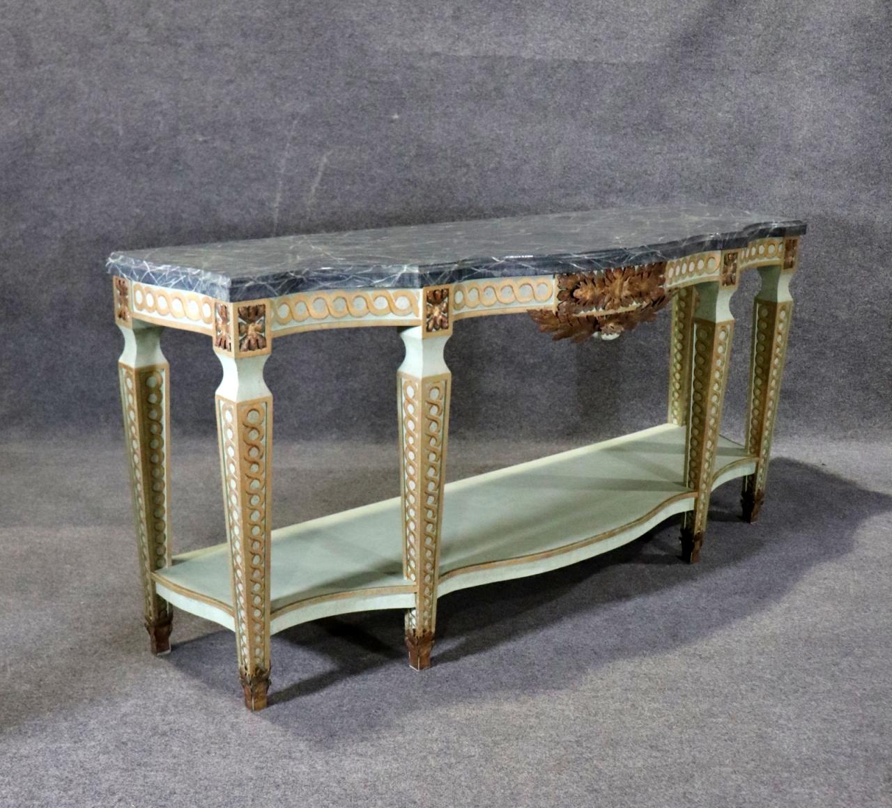 Faux marble top. Painted. Gilt. 34