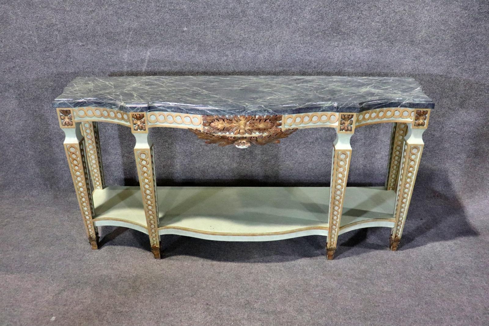 Faux Marble Paint Decorated Gilded Painted Louis XVI Style Console Table In Good Condition For Sale In Swedesboro, NJ