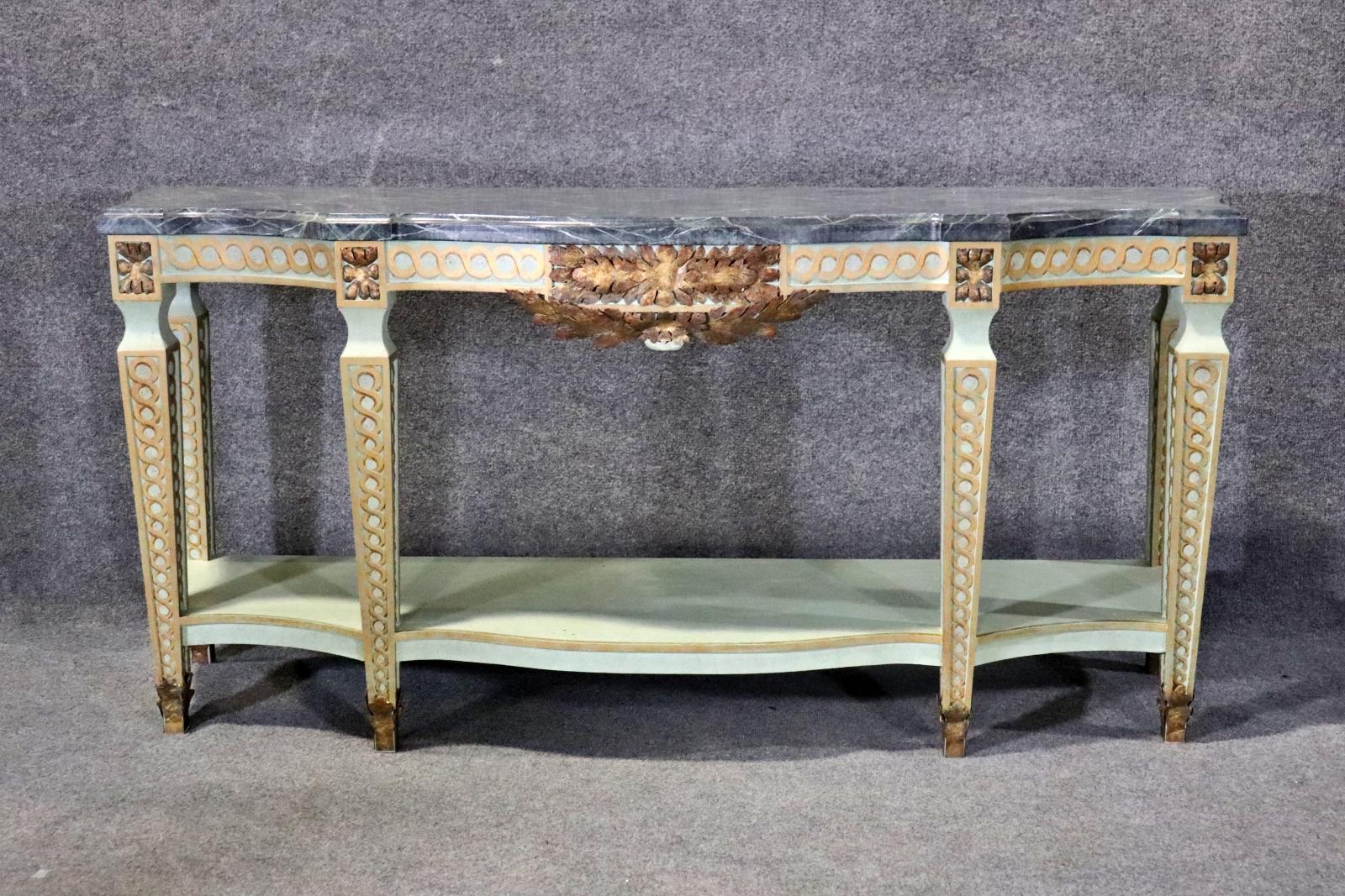 Mid-20th Century Faux Marble Paint Decorated Gilded Painted Louis XVI Style Console Table For Sale
