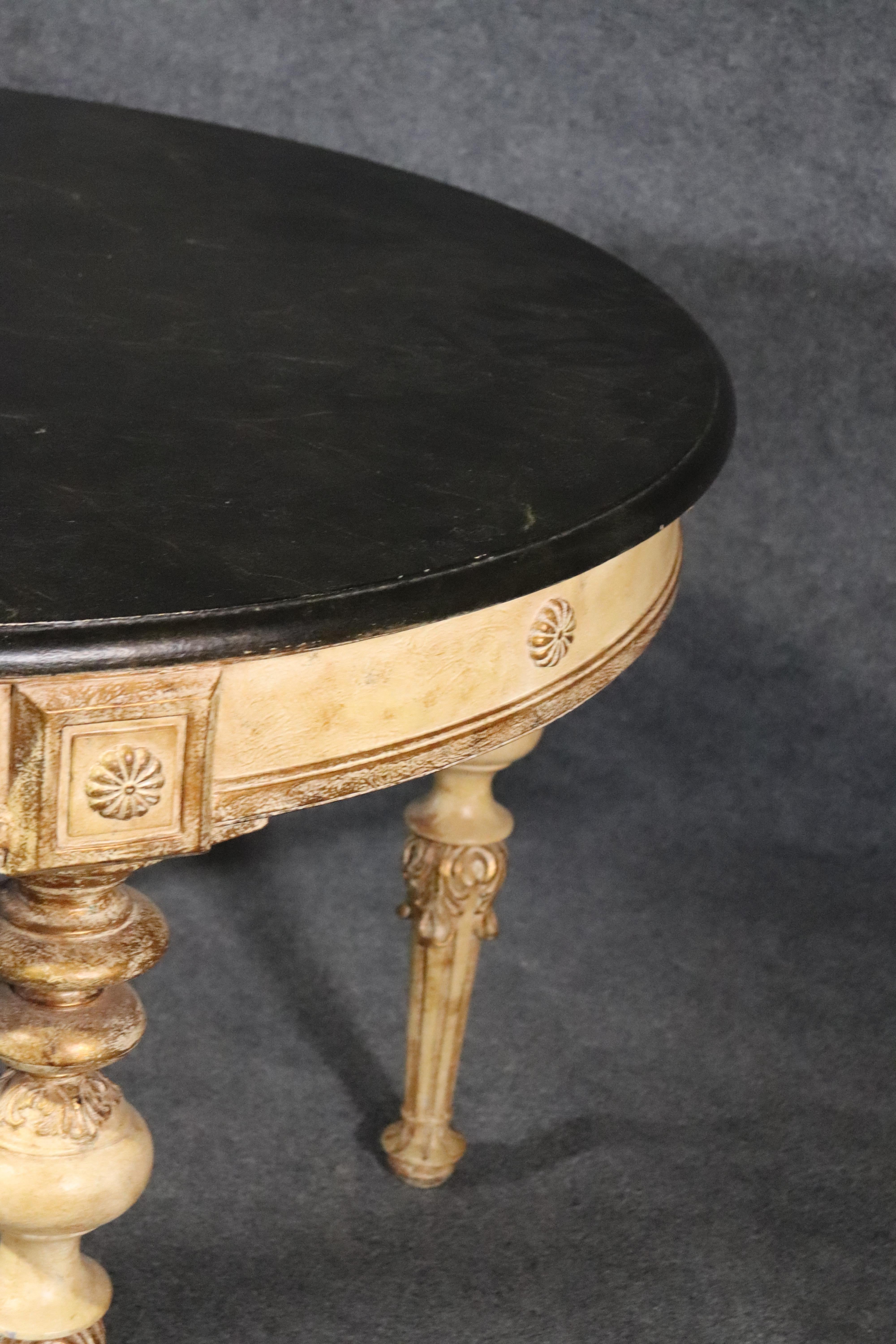 Walnut Faux Marble Painted Carved French Louis XVI Style Round Breakfast Dining Table