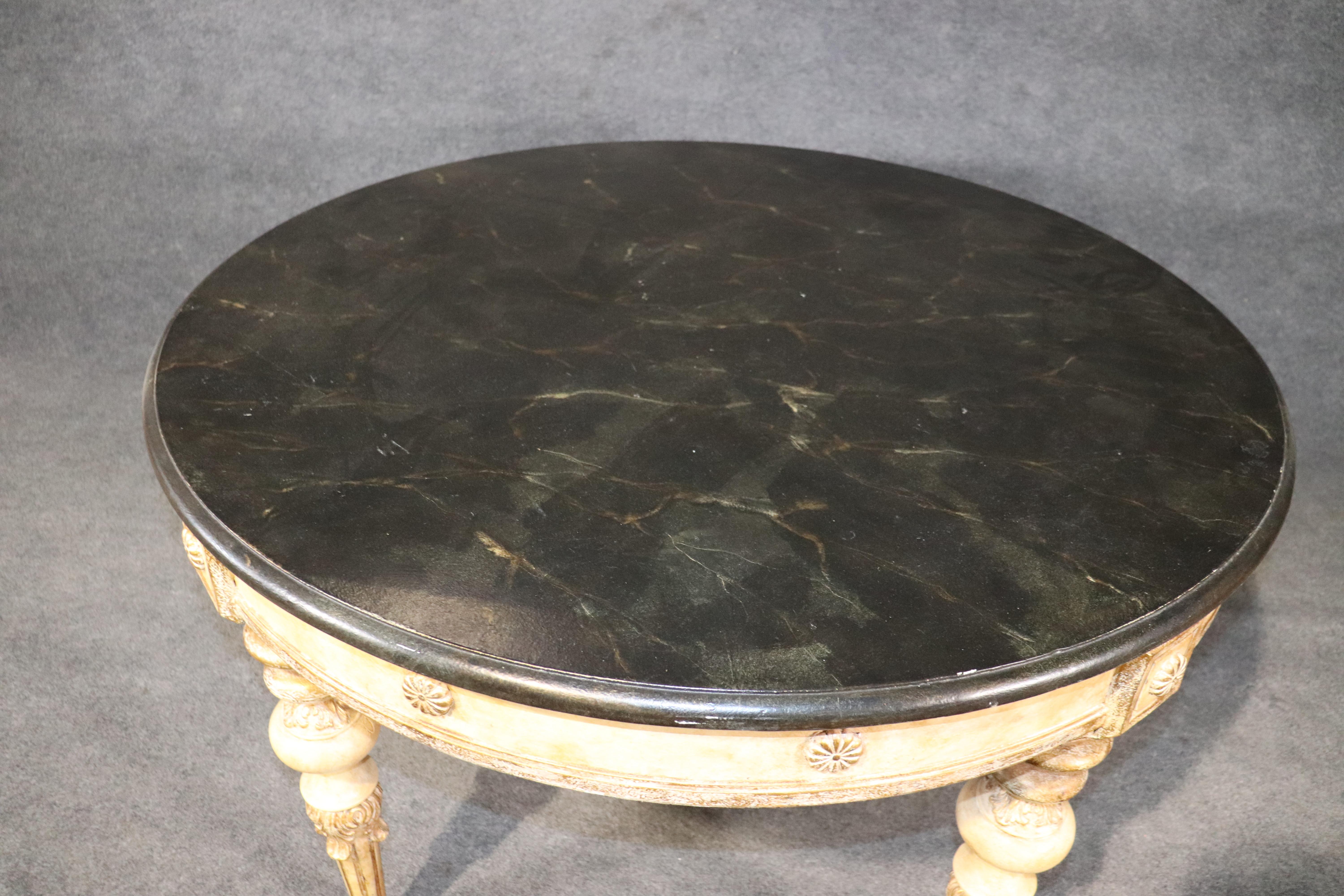 Faux Marble Painted Carved French Louis XVI Style Round Breakfast Dining Table 2