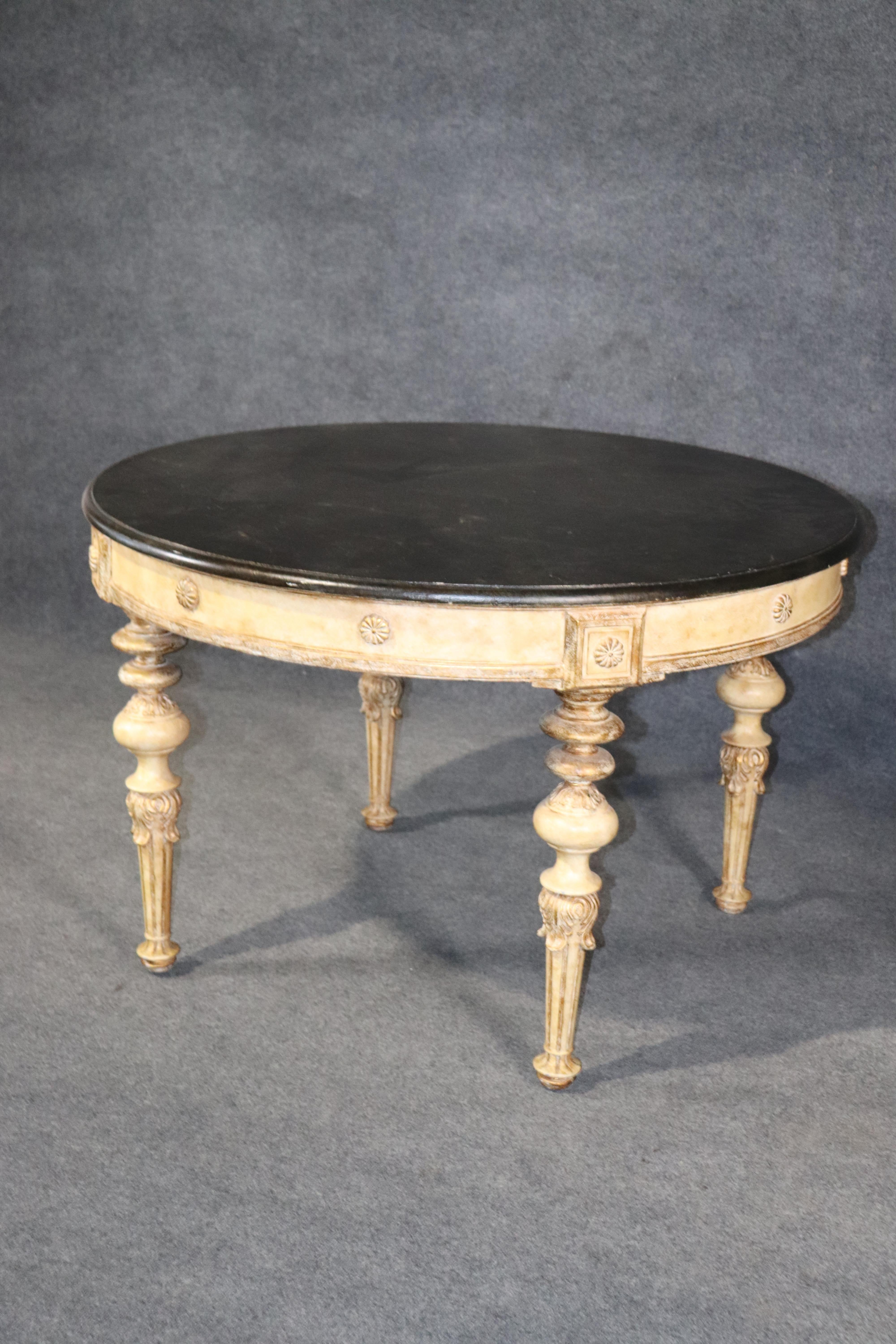 Faux Marble Painted Carved French Louis XVI Style Round Breakfast Dining Table 3