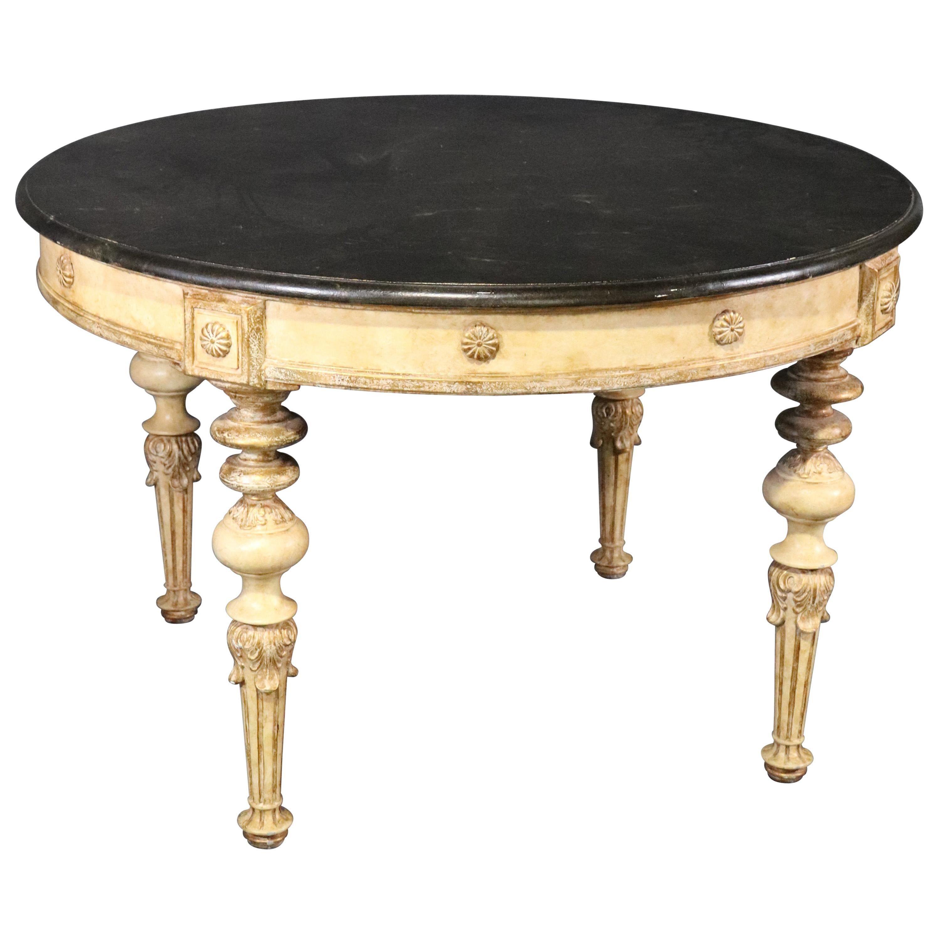 Faux Marble Painted Carved French Louis XVI Style Round Breakfast Dining Table