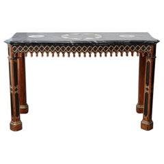 Painted Console Table With Carved Apron, Faux Marble
