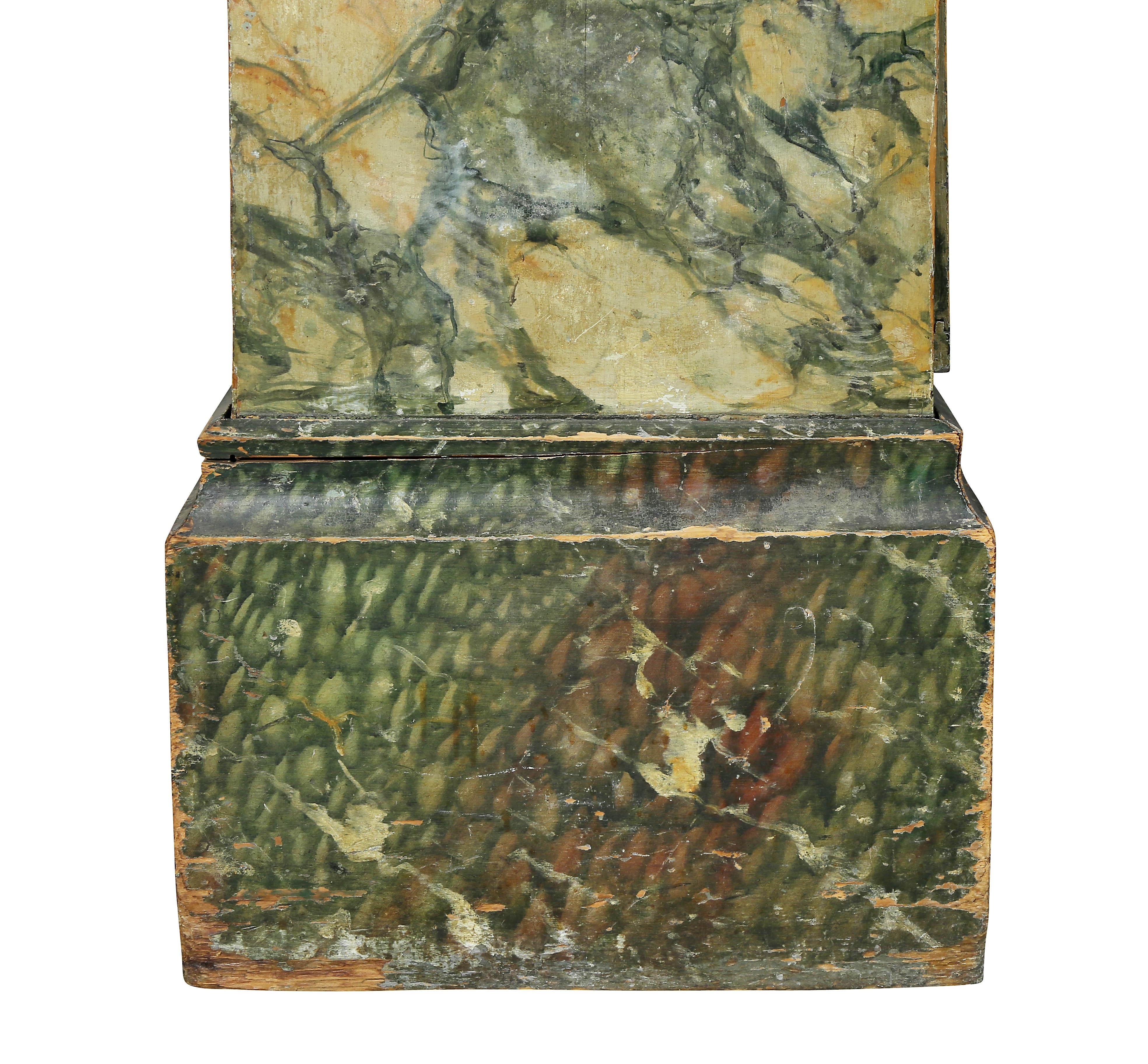 North American Faux Marble Painted Wood Pedestal or Cabinet For Sale