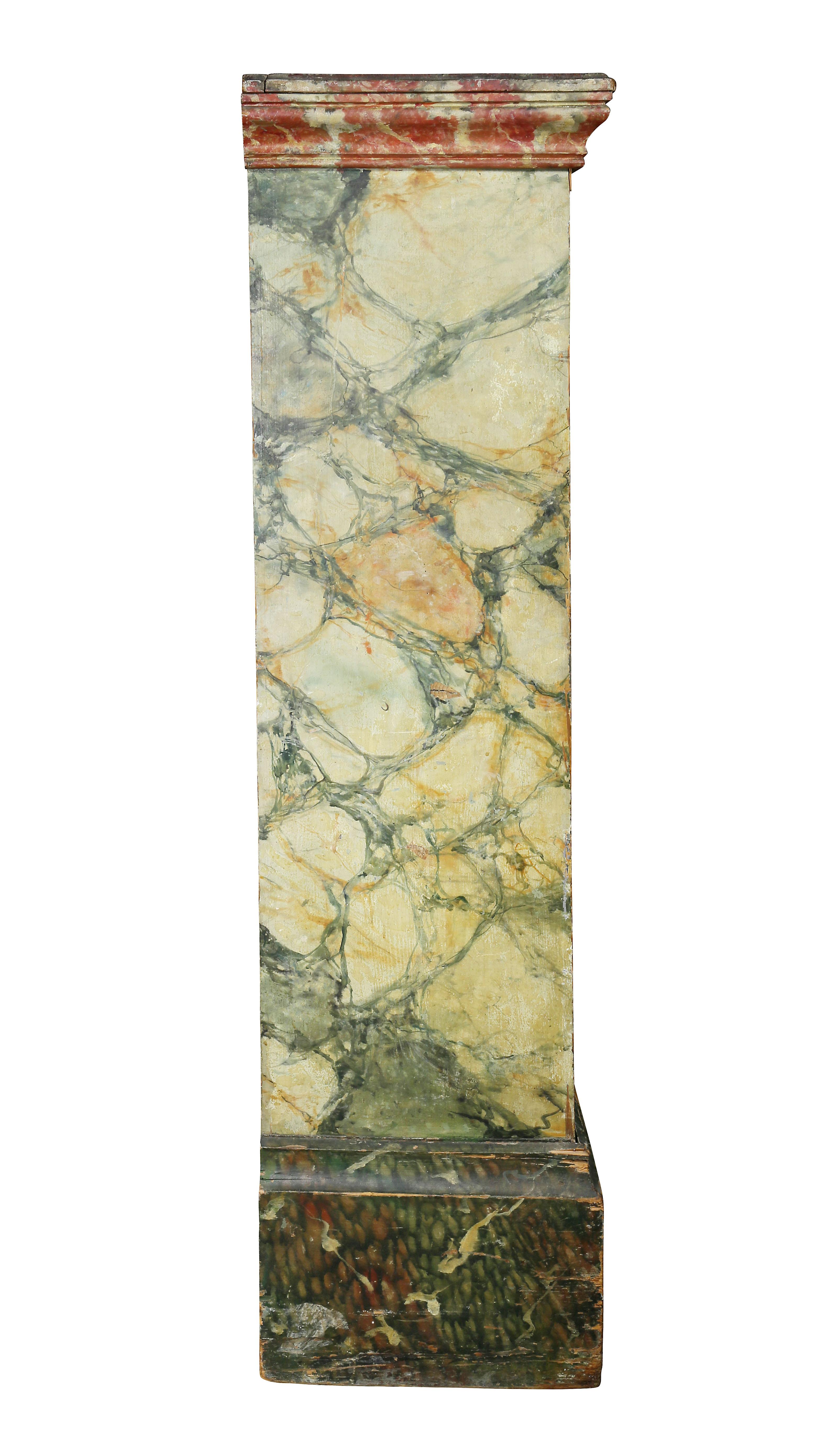 Pine Faux Marble Painted Wood Pedestal or Cabinet For Sale
