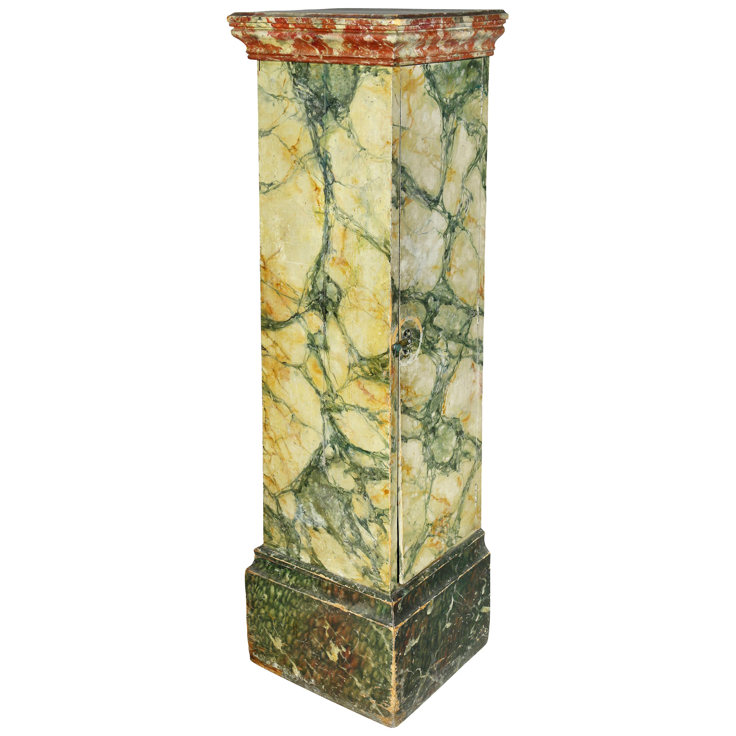 Faux Marble Painted Wood Pedestal or Cabinet