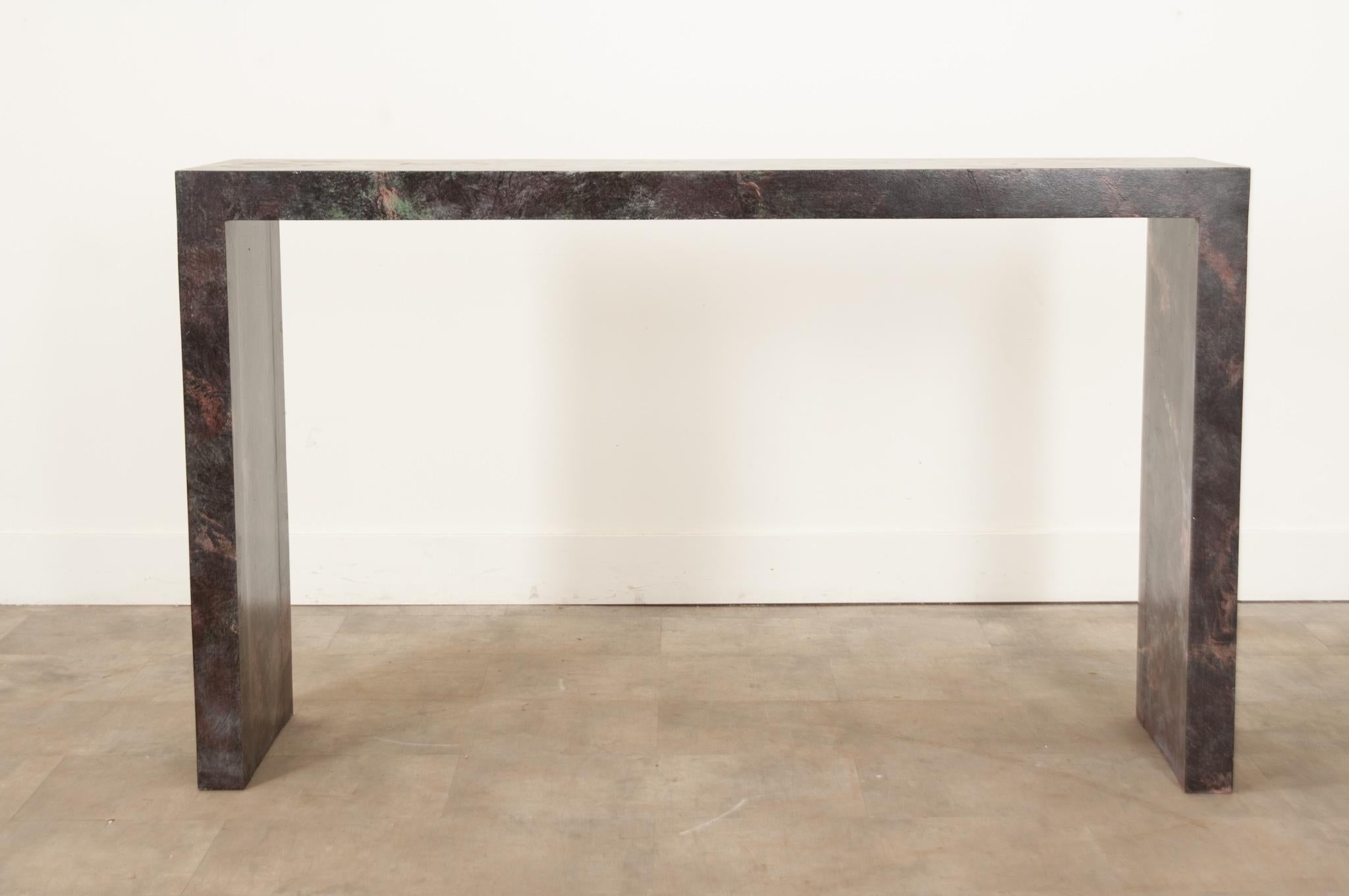Faux Marble Parsons Style Console Table For Sale 5
