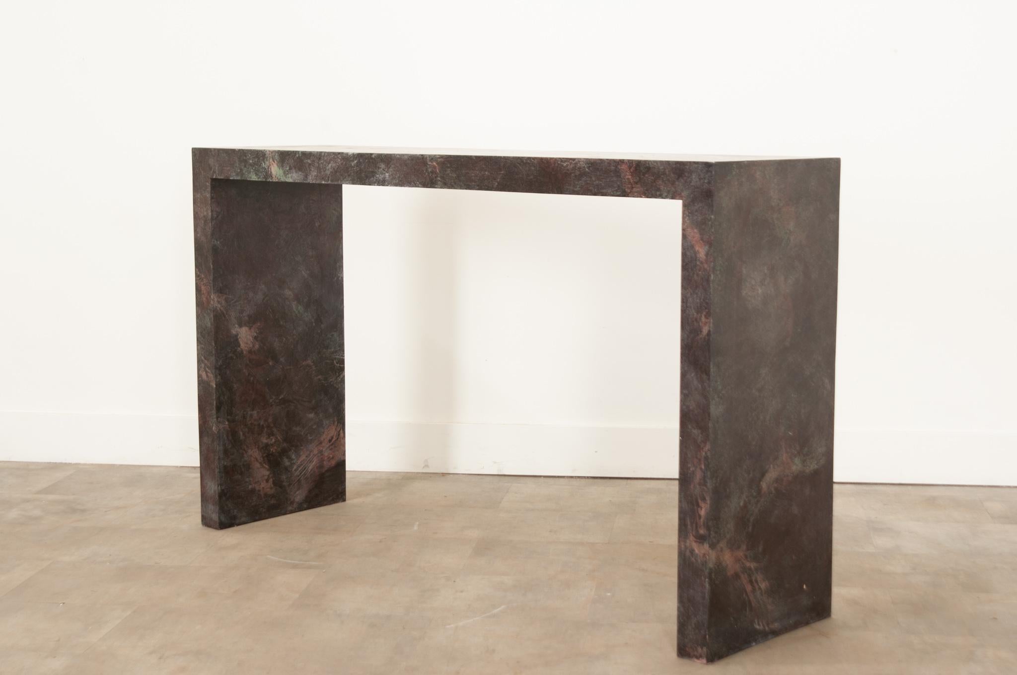 Faux Marble Parsons Style Console Table For Sale 6