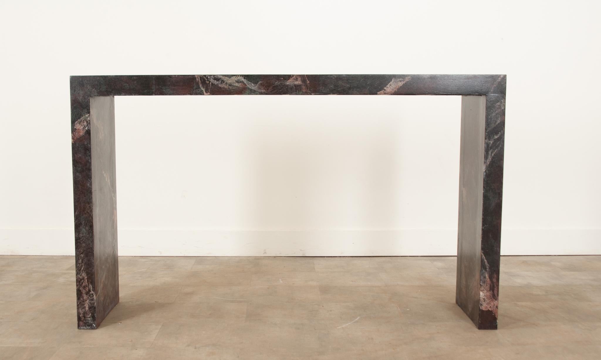 Modern Faux Marble Parsons Style Console Table For Sale
