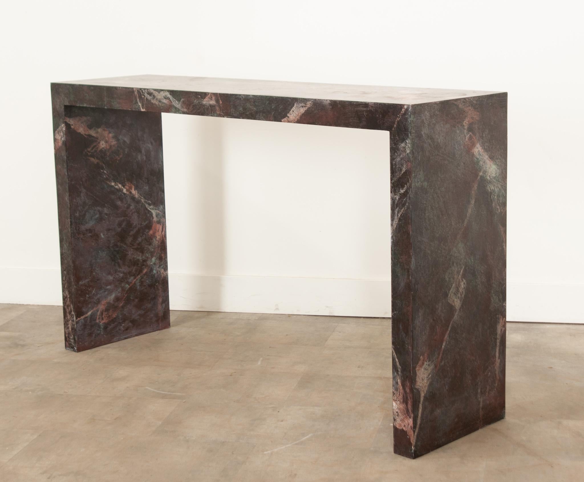 20th Century Faux Marble Parsons Style Console Table For Sale