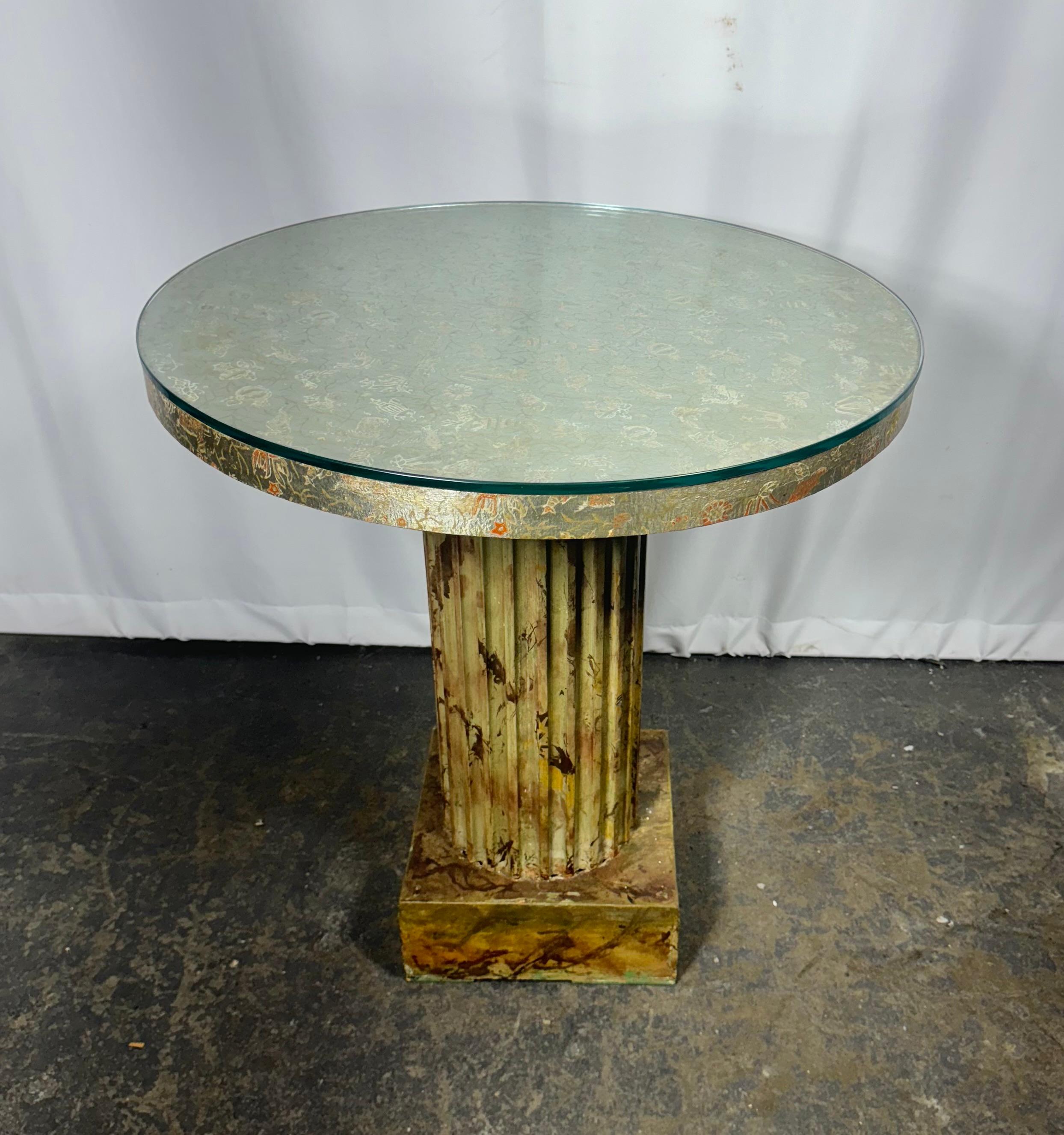Mesa central de falso mármol y lámina de plata Architectural Colulm según James Mont Hoja de plata en venta