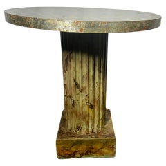  Faux Marble & Silver Foil Architectural Colulm center table after James Mont