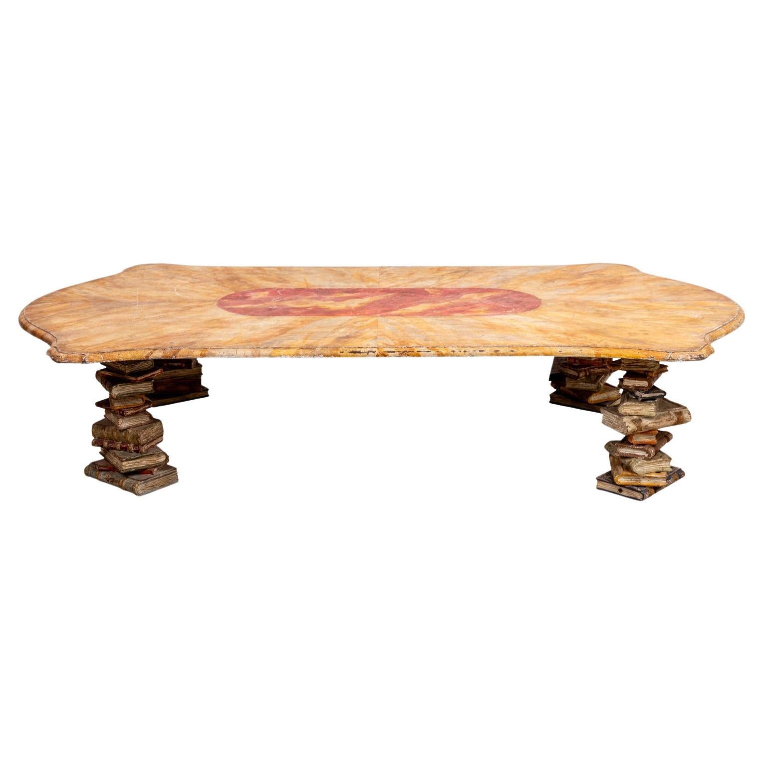 Faux Marble Top Book Themed Coffee Table For Sale