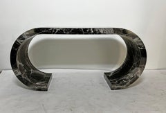 Faux Marble Waterfall Scroll Form Console Table Circa 1970s