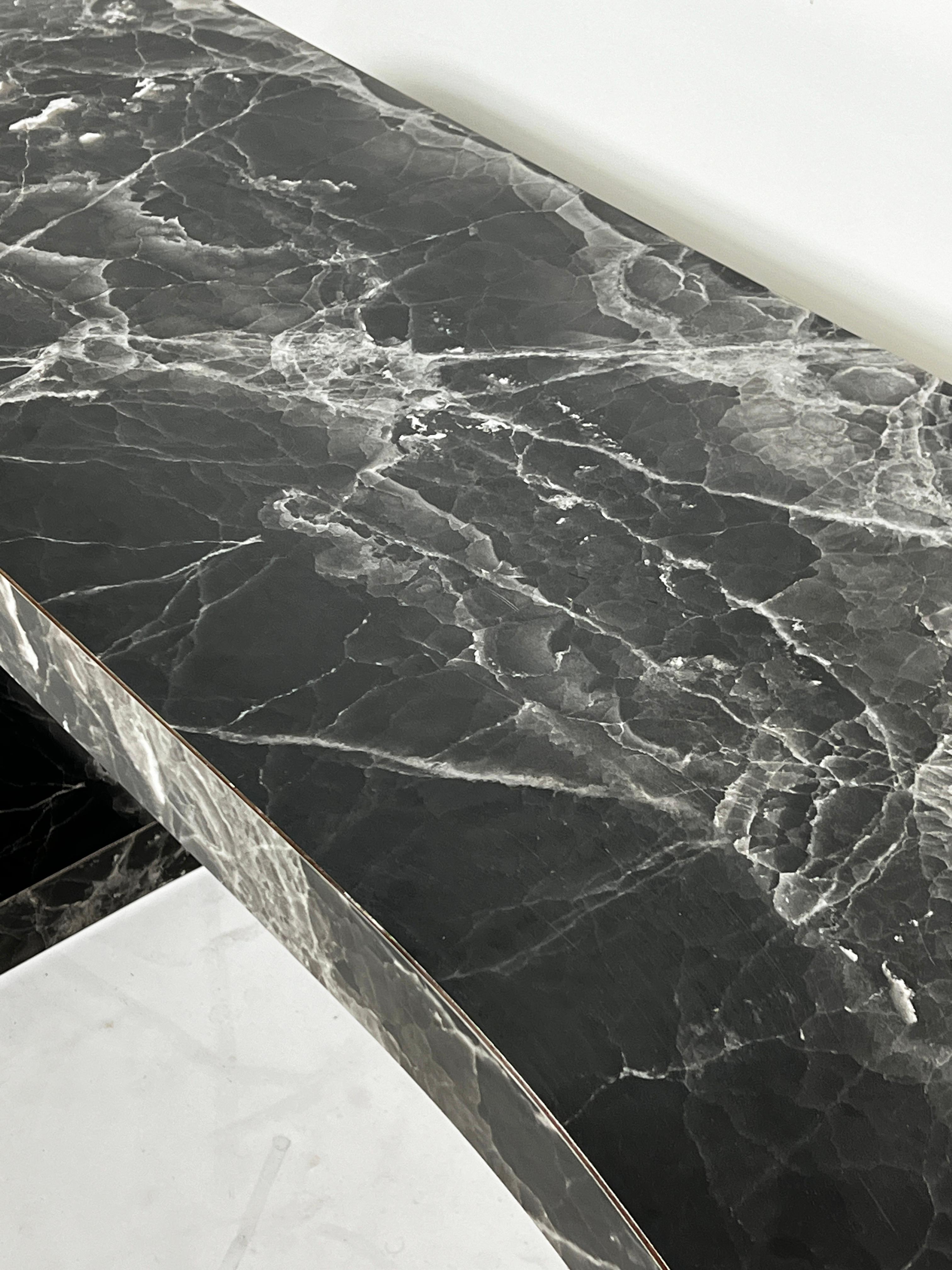 Faux Marble Waterfall Scroll Form Console Table Circa 1970s In Good Condition For Sale In Peabody, MA