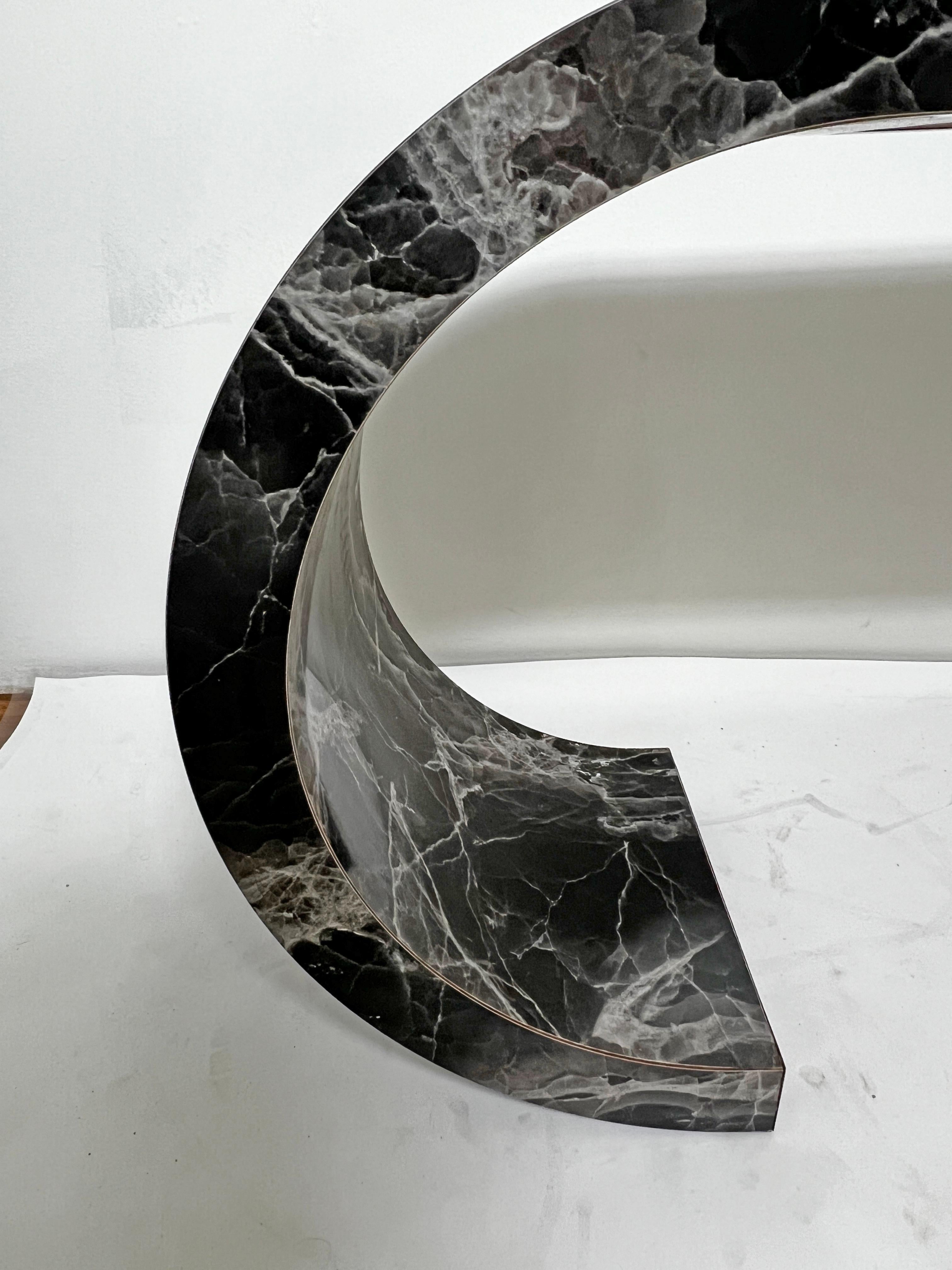 Faux Marble Waterfall Scroll Form Console Table Circa 1970s For Sale 1