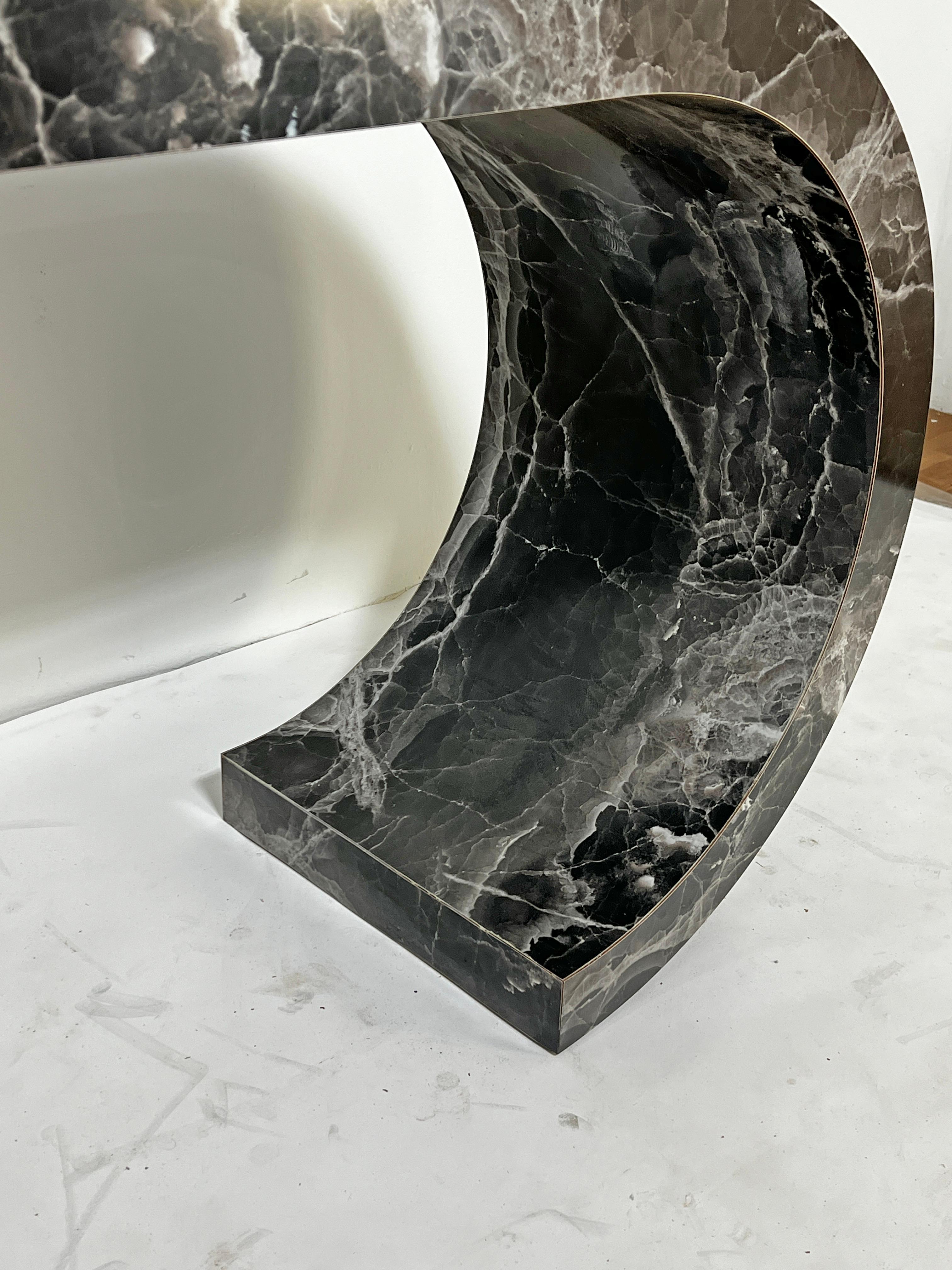 Faux Marble Waterfall Scroll Form Console Table Circa 1970s For Sale 2