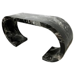 Faux Marble Waterfall Scroll Form Console Table Circa 1970s