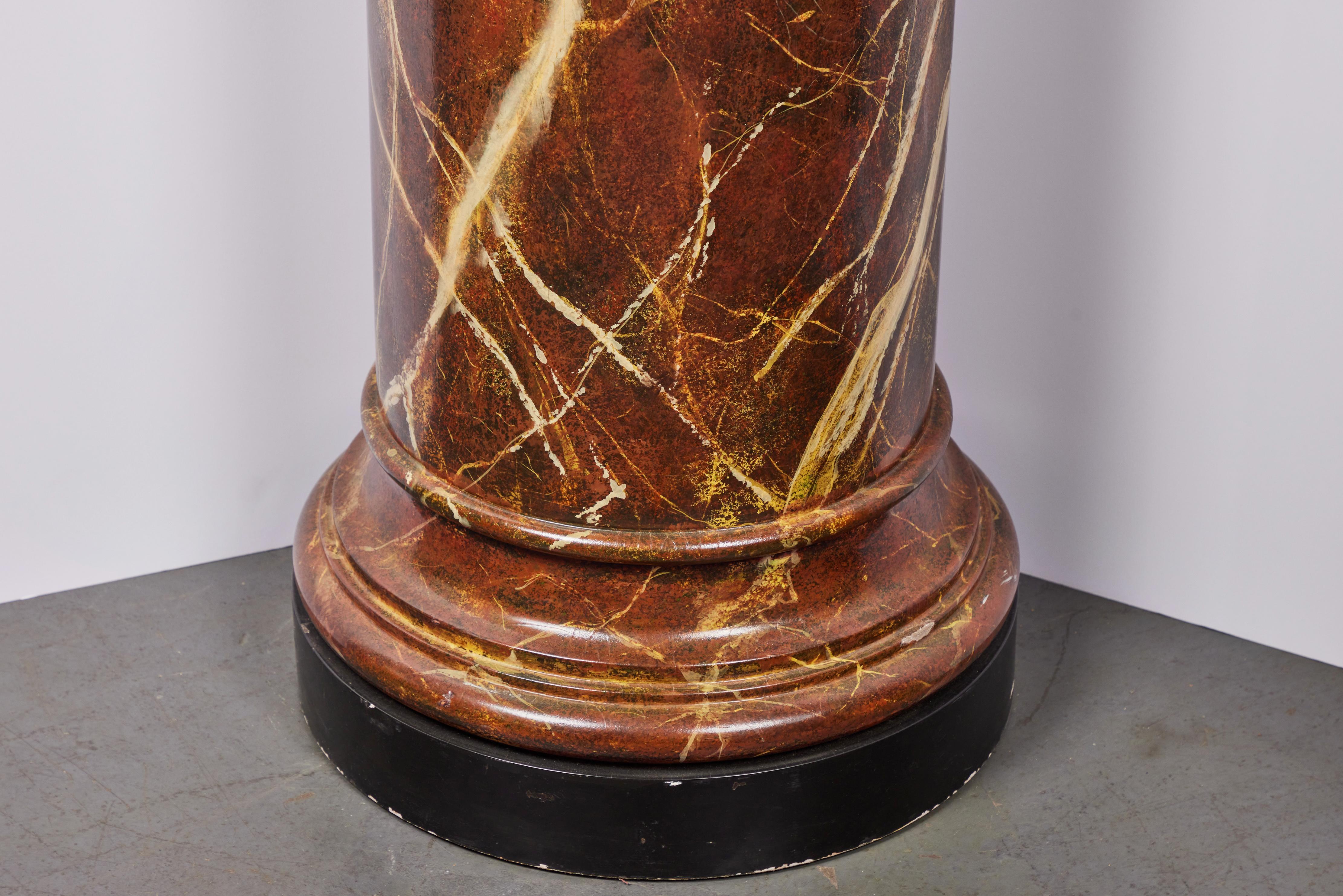 Hand-Carved Faux Marbled Rouge Columns For Sale