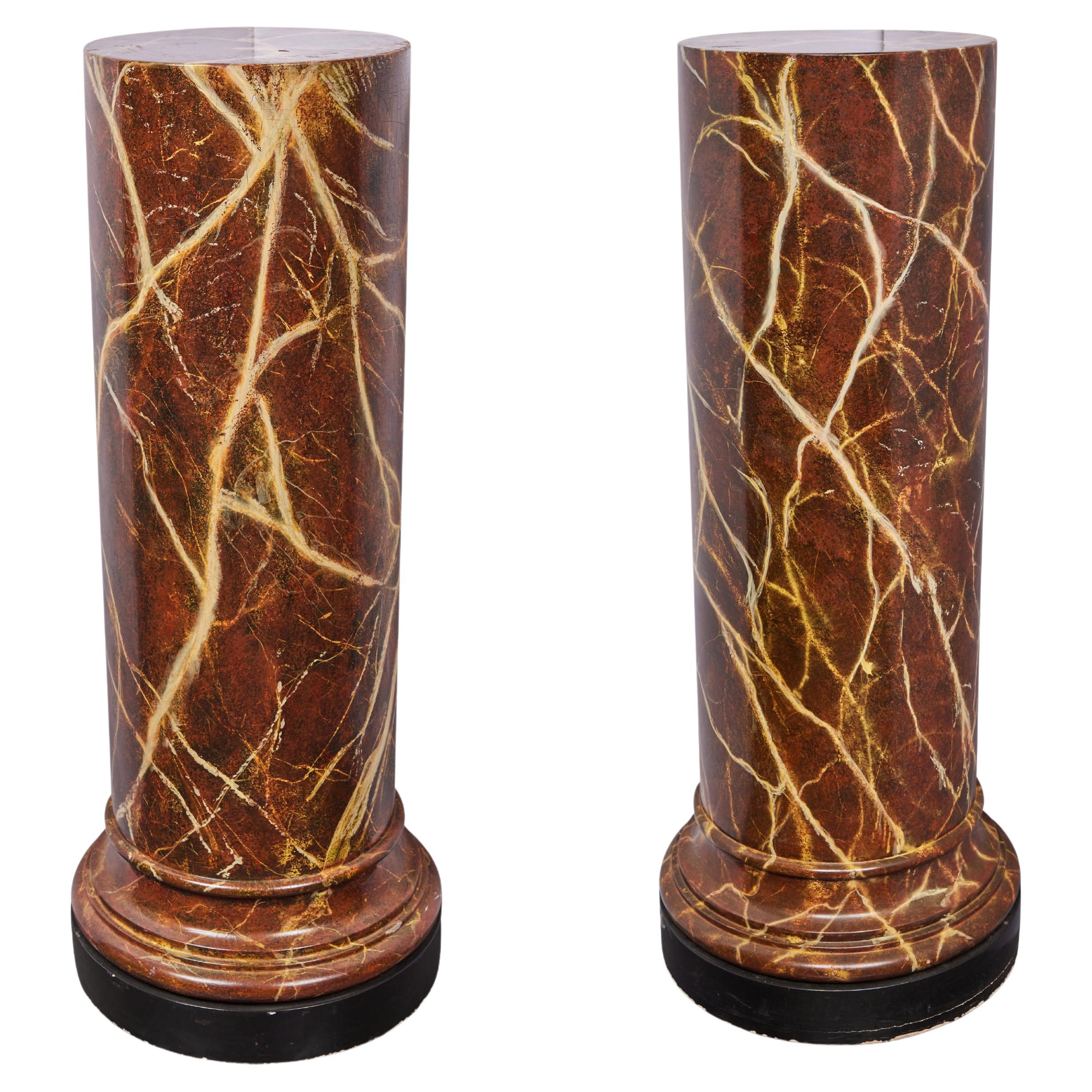 Faux Marbled Rouge Columns For Sale