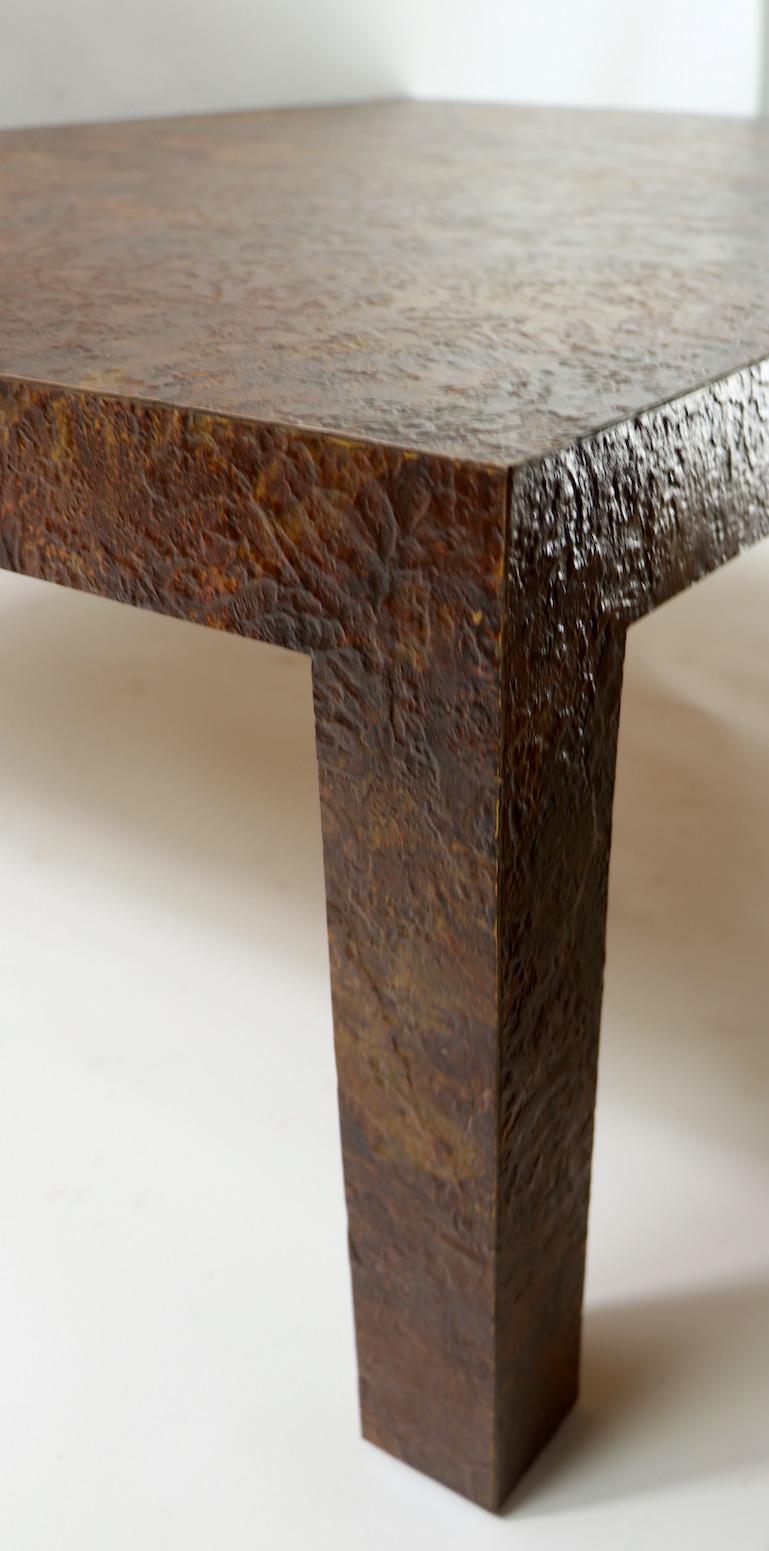 Faux Metal Brutalist Parsons Coffee Table  For Sale 2