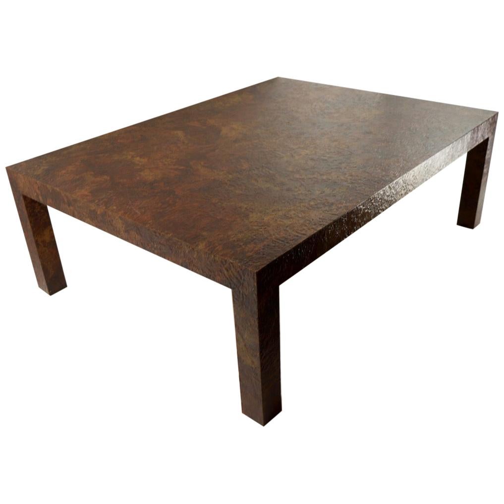 Faux Metal Brutalist Parsons Coffee Table  For Sale