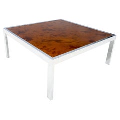 Faux Molten Metal Style Copper Top Chrome Base 36" Square Coffee Table MINT!