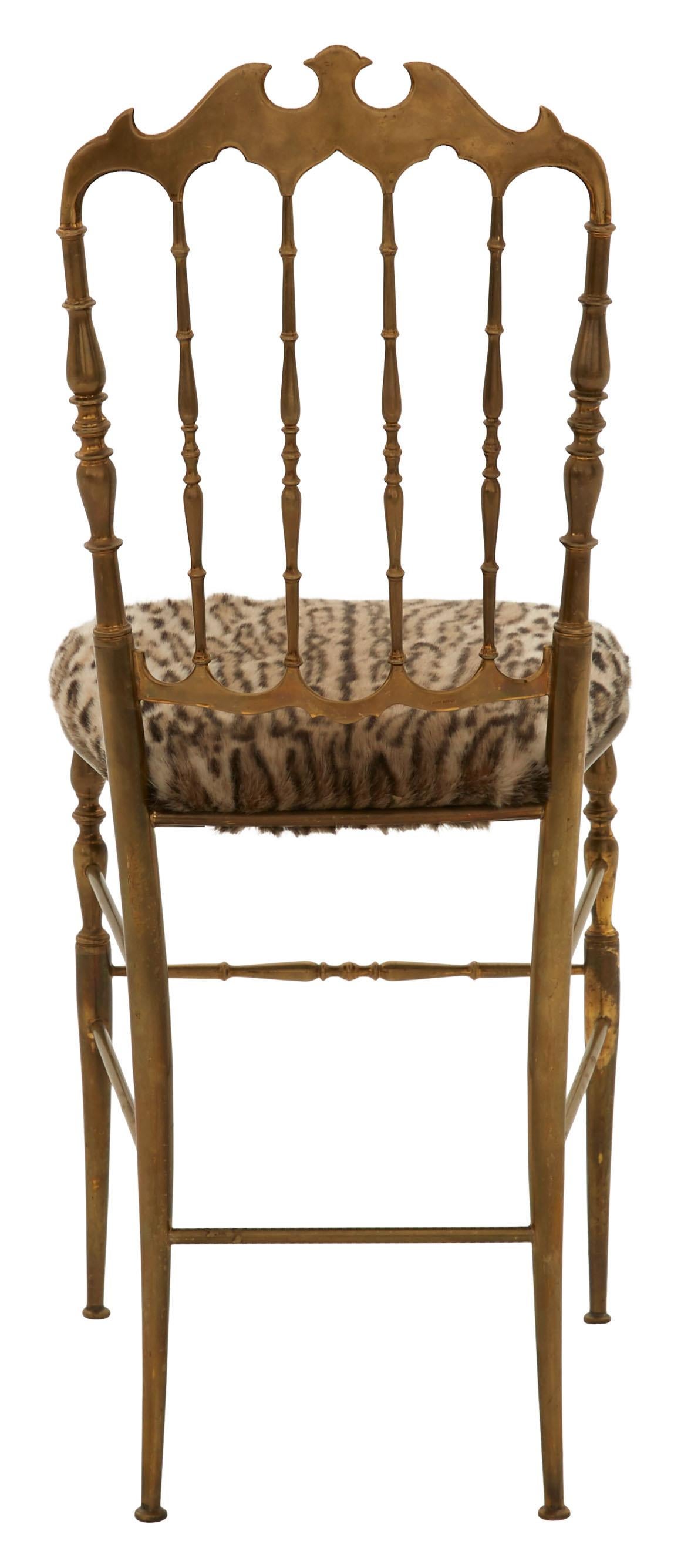 Italian Faux Ocelot Seat Brass Chiavari Chair