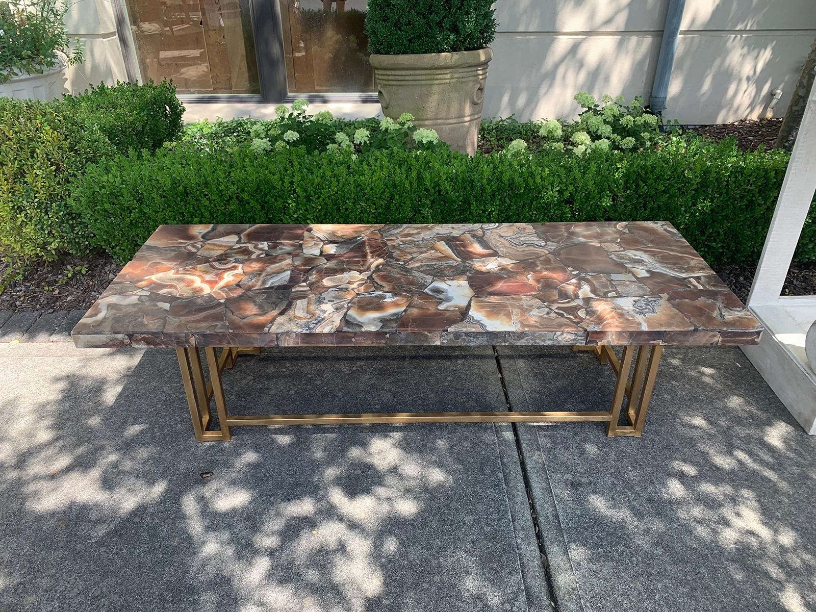 Faux Onyx Mosaic Top Coffee Table, Gilt Metal Base, circa 1950s-1960s 9