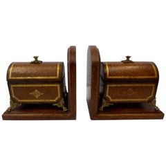 Faux Ostrich Leather Maitland Smith Bookends with Decorative Boxes That Open