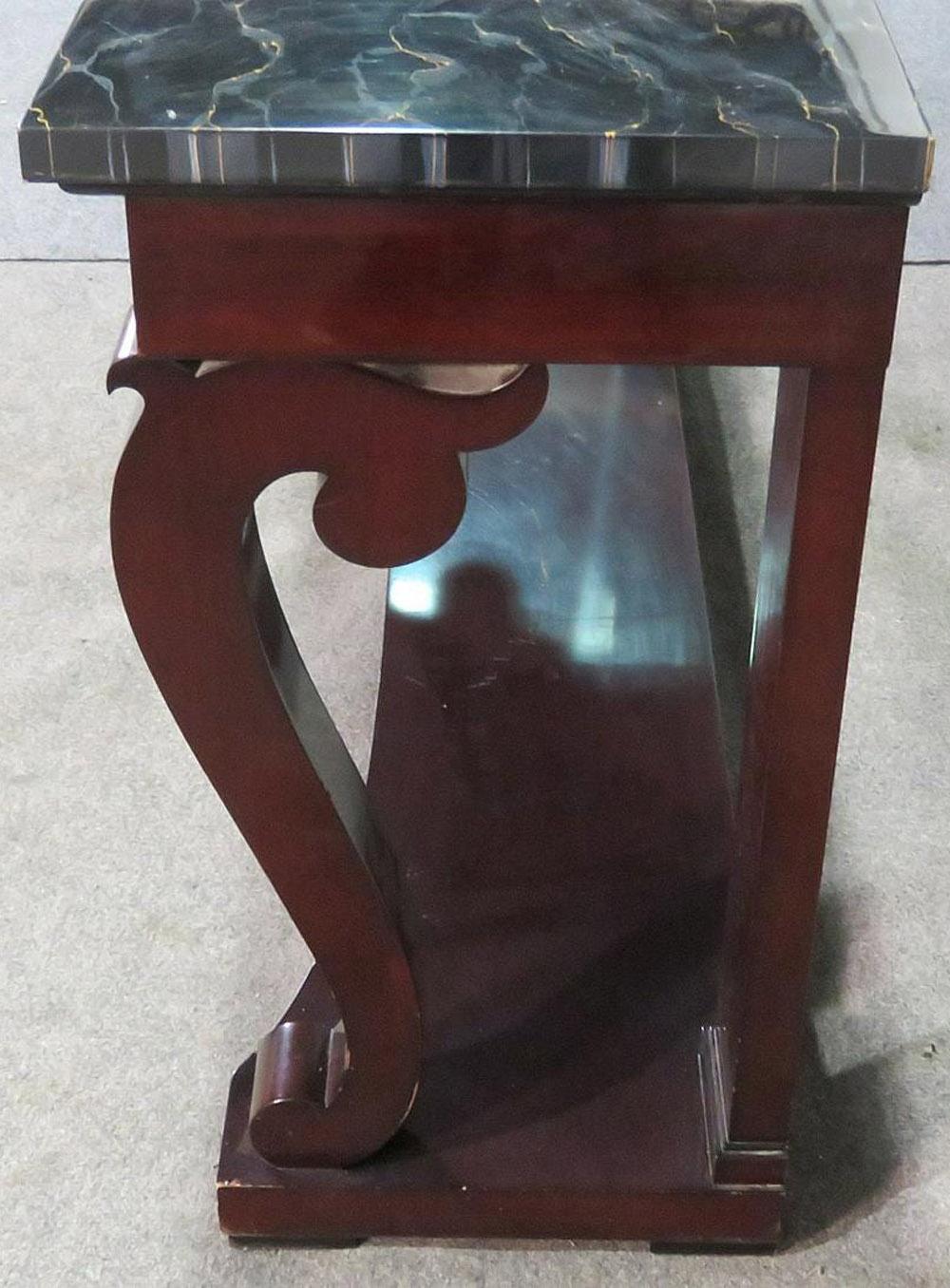Mid-20th Century Faux Paint Decorated Marble Finished Regency Mahogany Console Table