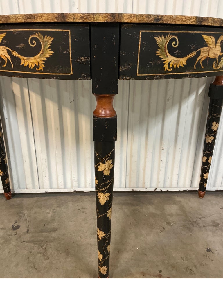  Faux Painted Demi-Lune Neoclassical Console Table For Sale 6