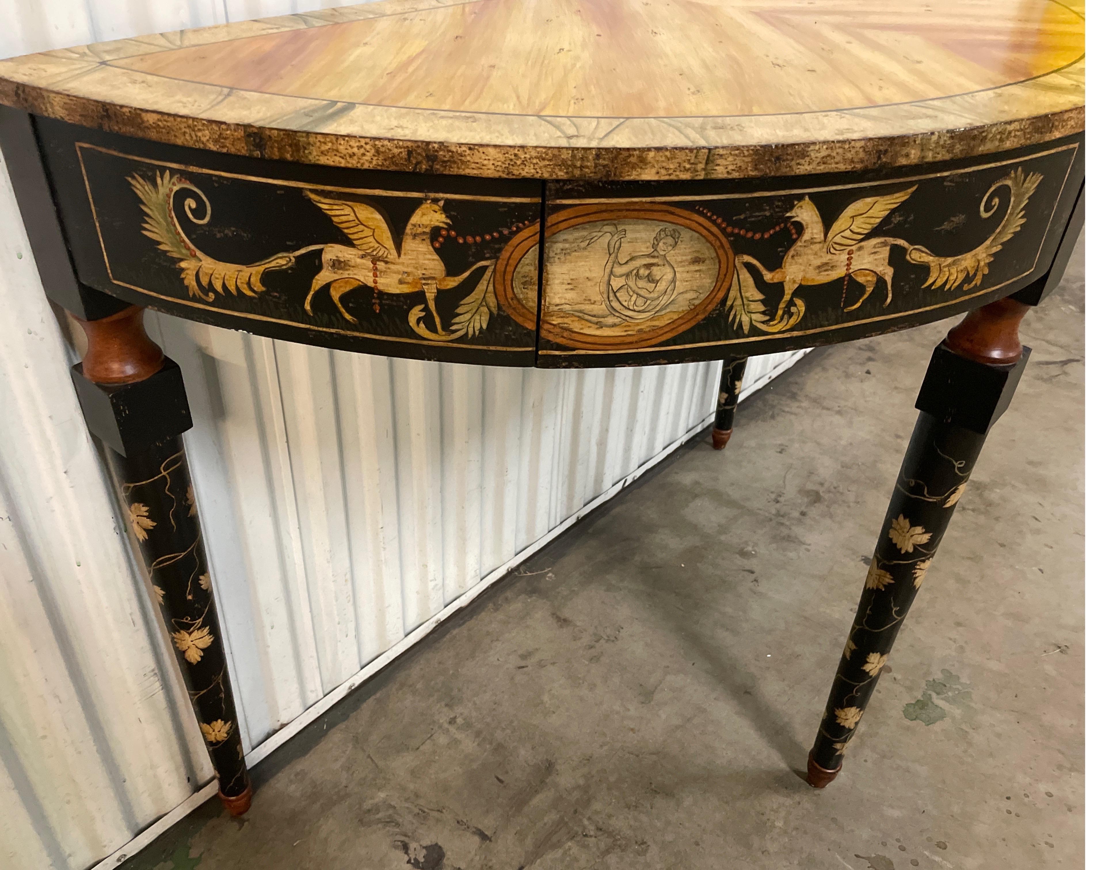  Faux Painted Demi-Lune Neoclassical Console Table 8