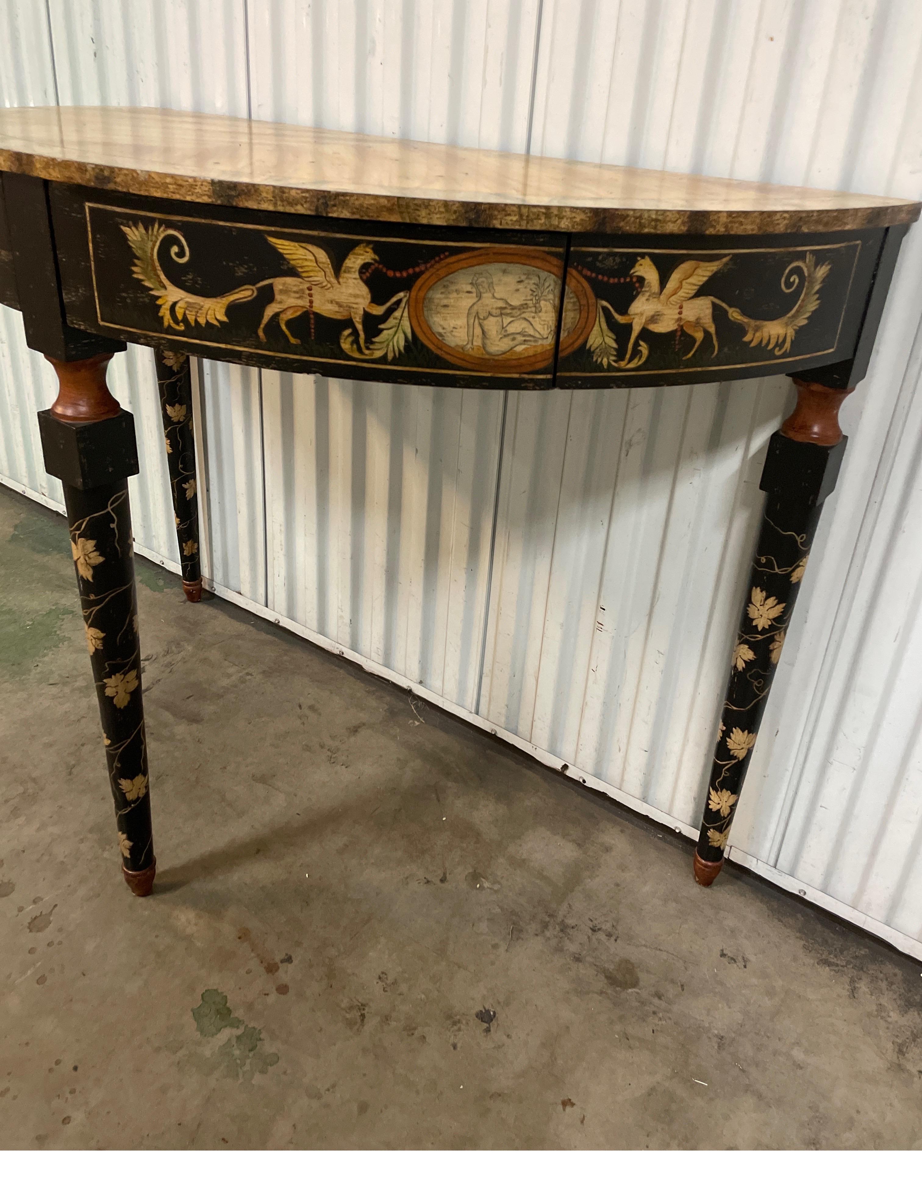  Faux Painted Demi-Lune Neoclassical Console Table In Good Condition In West Palm Beach, FL