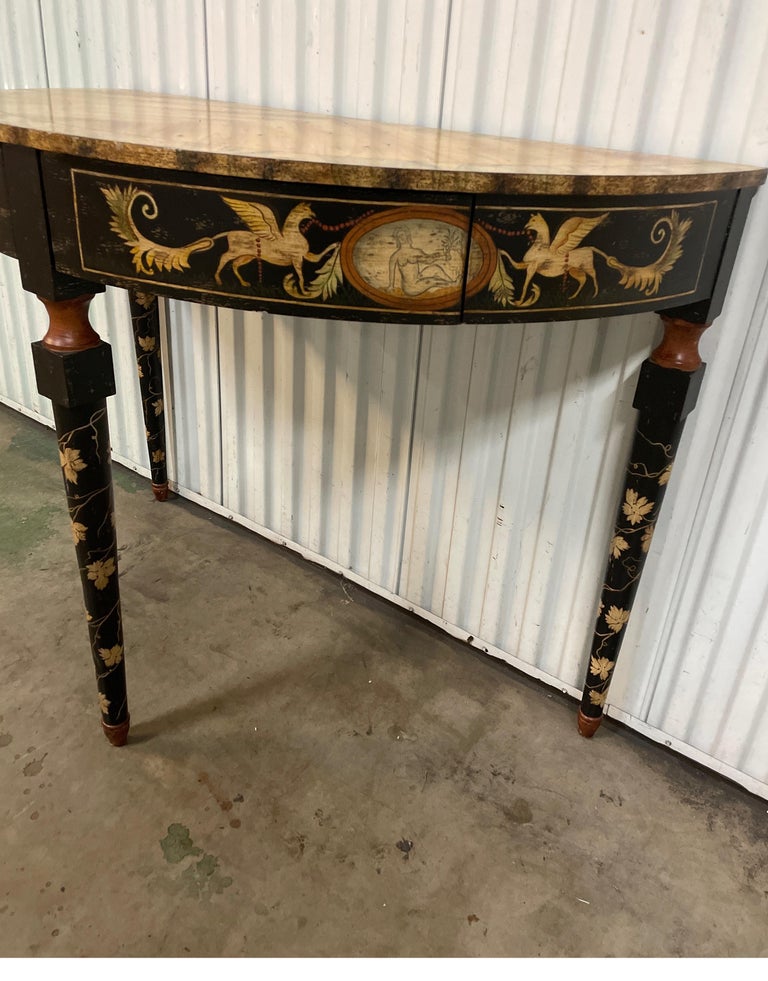  Faux Painted Demi-Lune Neoclassical Console Table In Good Condition For Sale In West Palm Beach, FL
