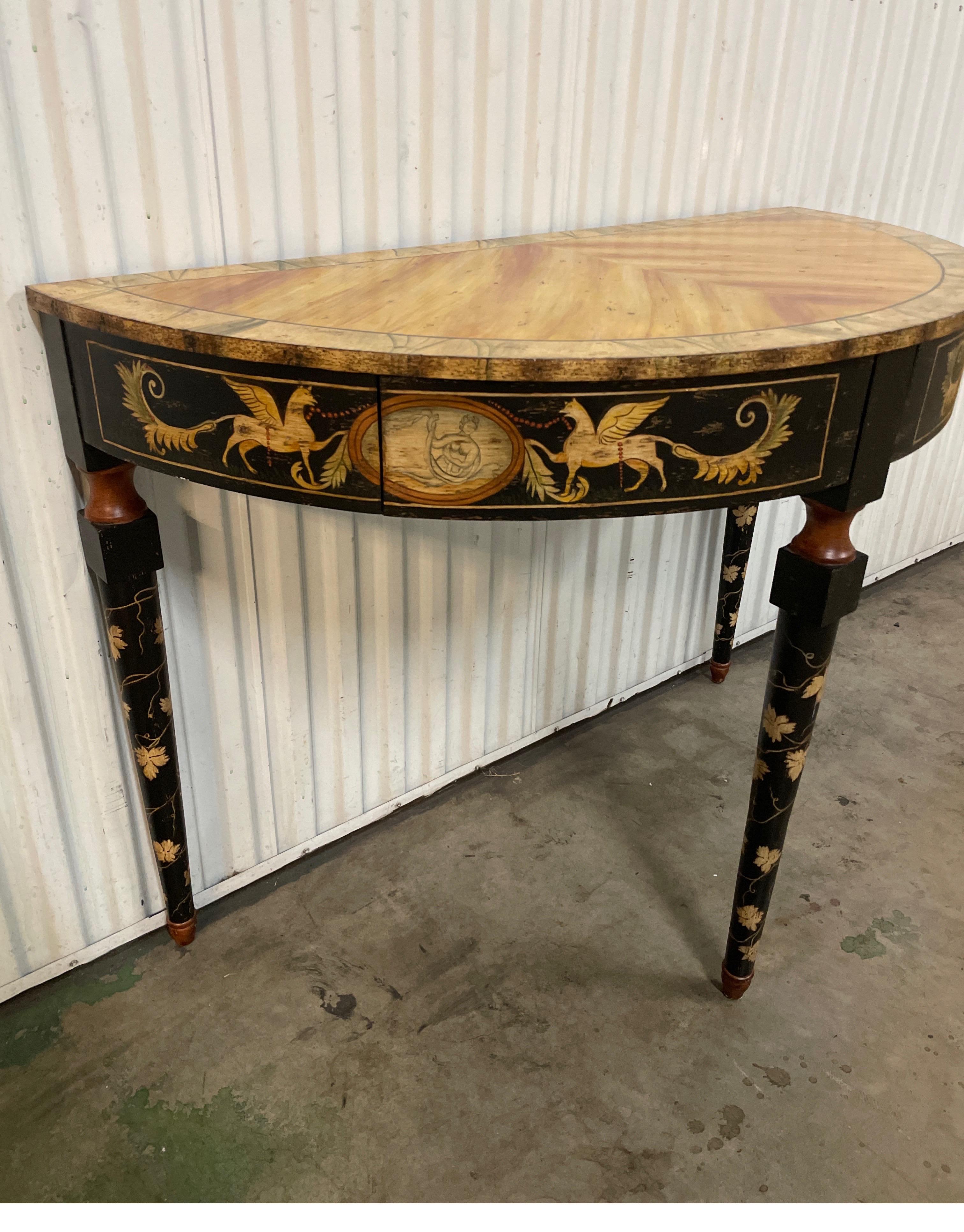 20th Century  Faux Painted Demi-Lune Neoclassical Console Table
