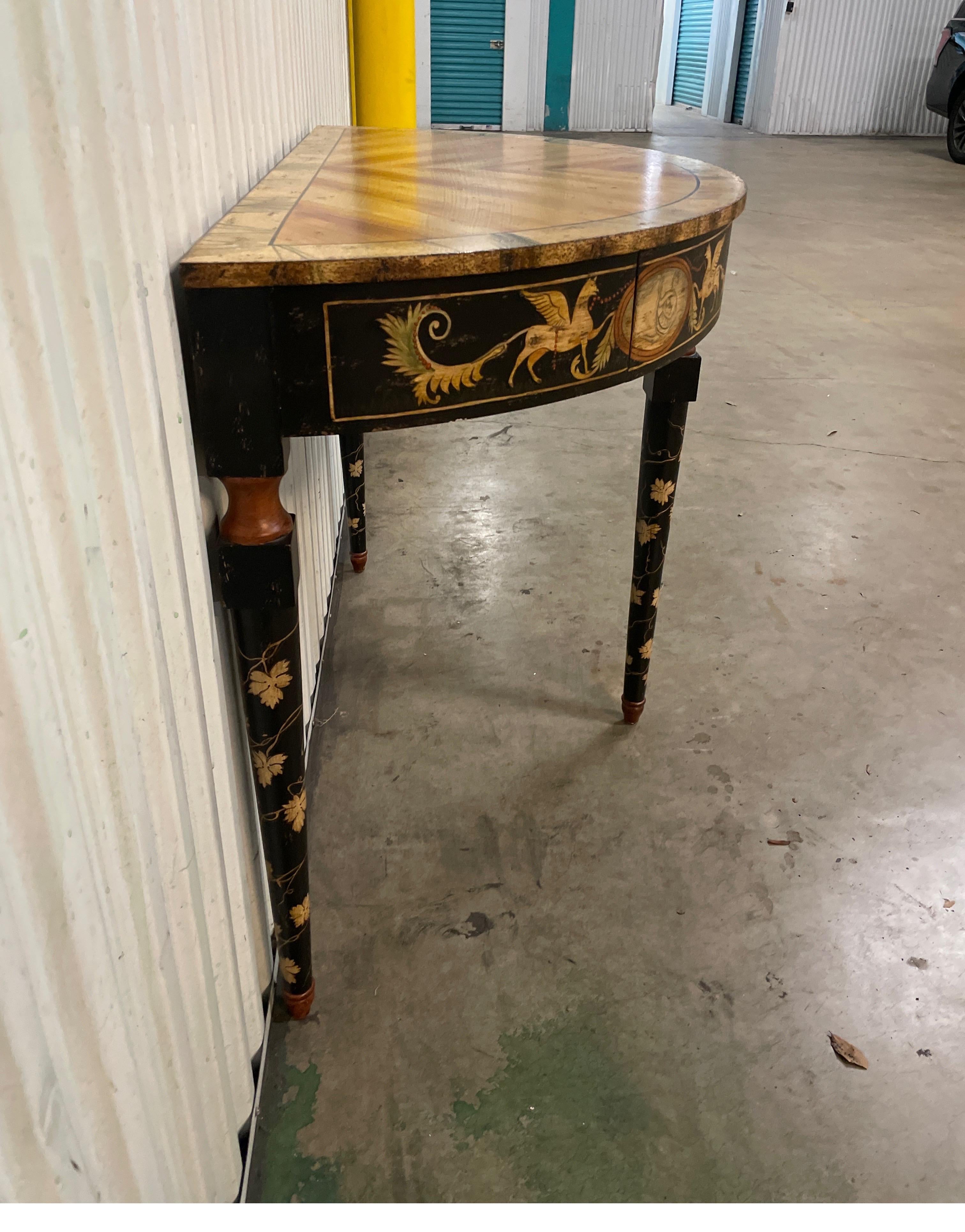  Faux Painted Demi-Lune Neoclassical Console Table 1