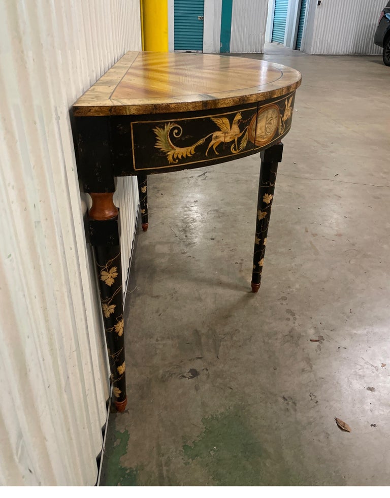 Wood  Faux Painted Demi-Lune Neoclassical Console Table For Sale