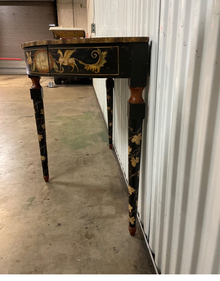  Faux Painted Demi-Lune Neoclassical Console Table For Sale 1