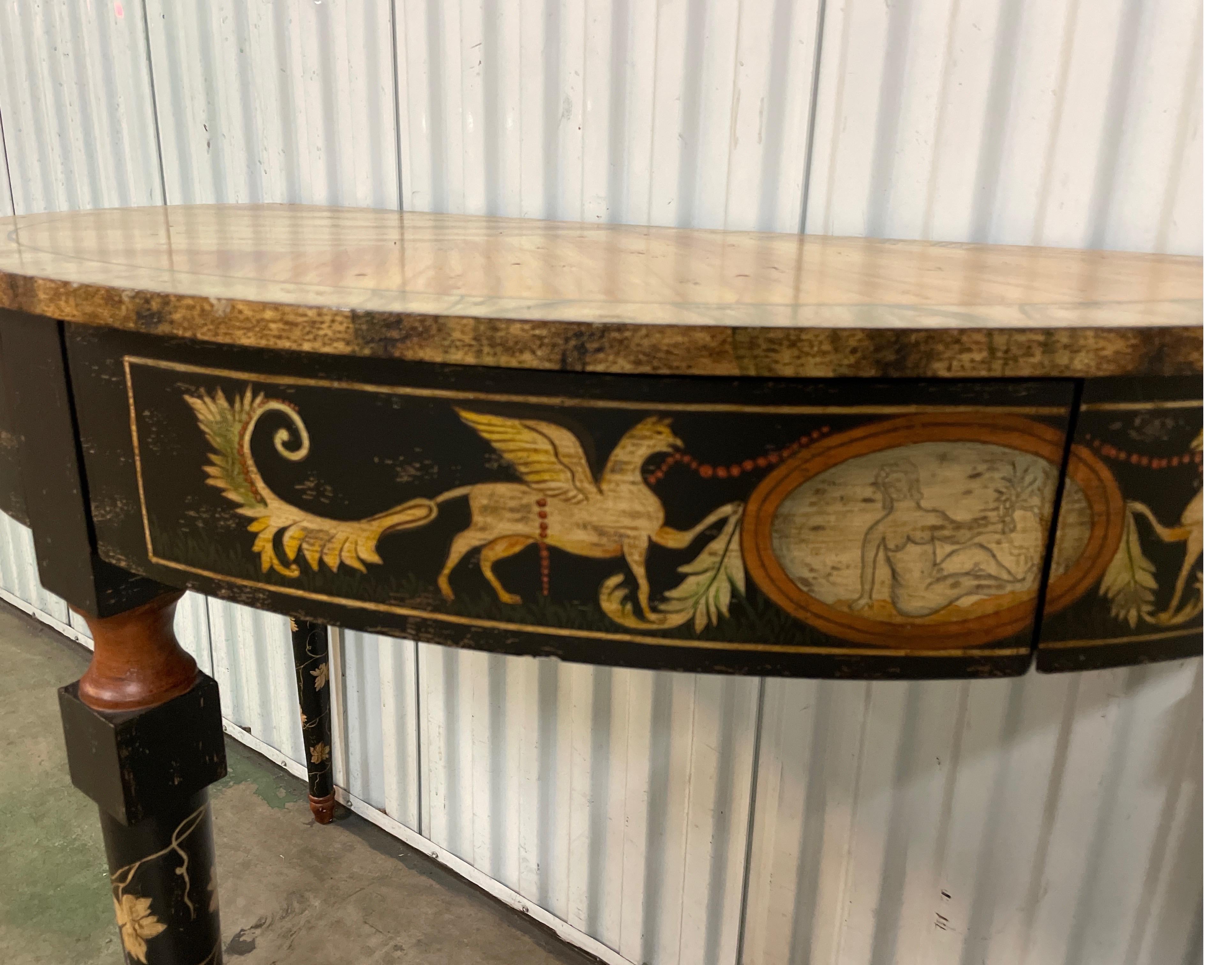  Faux Painted Demi-Lune Neoclassical Console Table 5