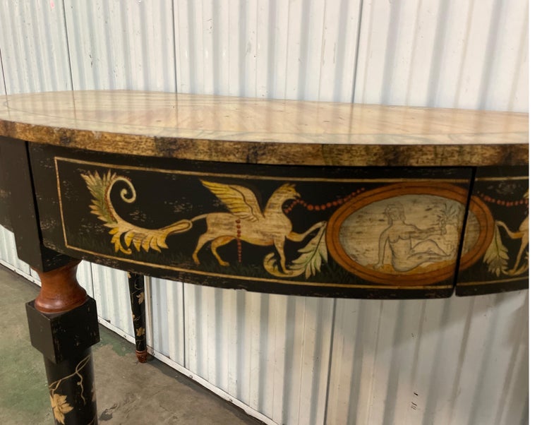  Faux Painted Demi-Lune Neoclassical Console Table For Sale 4