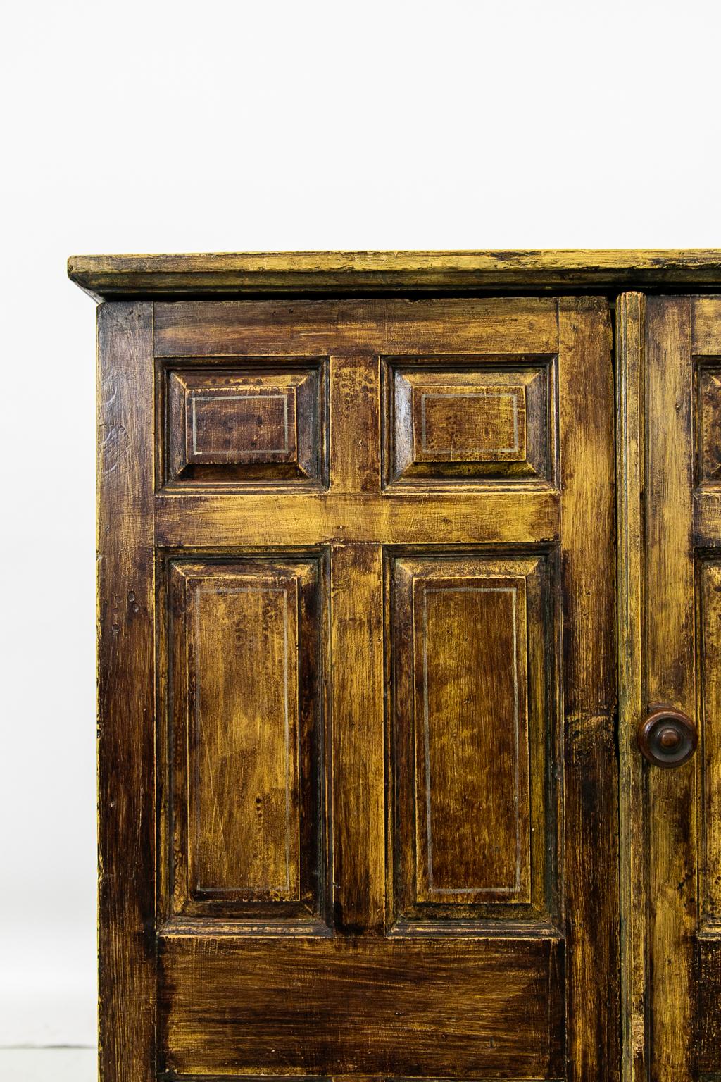 Faux Bois Faux Painted English Cupboard For Sale