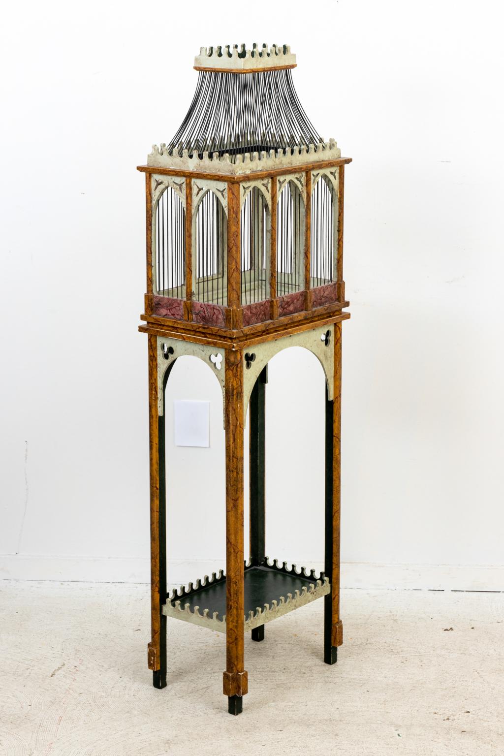 Faux Painted Gothic Bird Cage In Good Condition In Stamford, CT