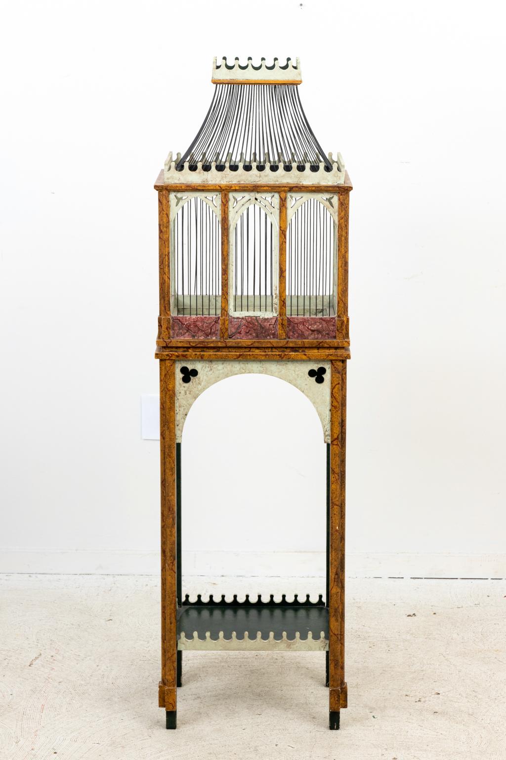 20th Century Faux Painted Gothic Bird Cage