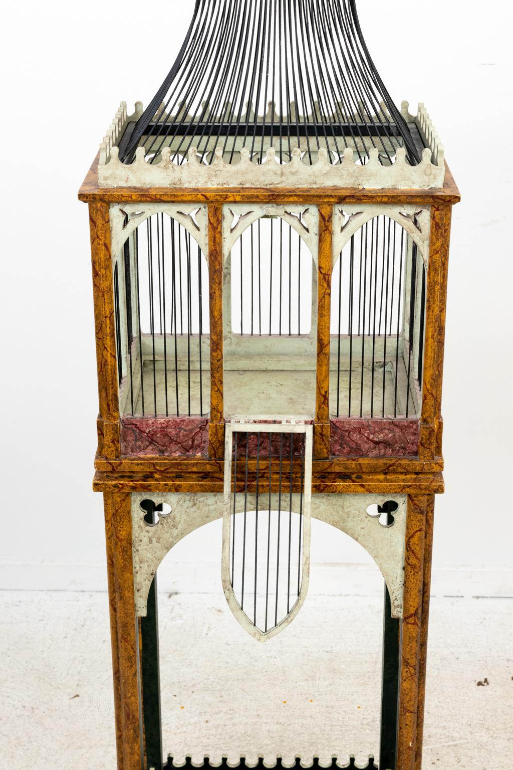 Wood Faux Painted Gothic Bird Cage