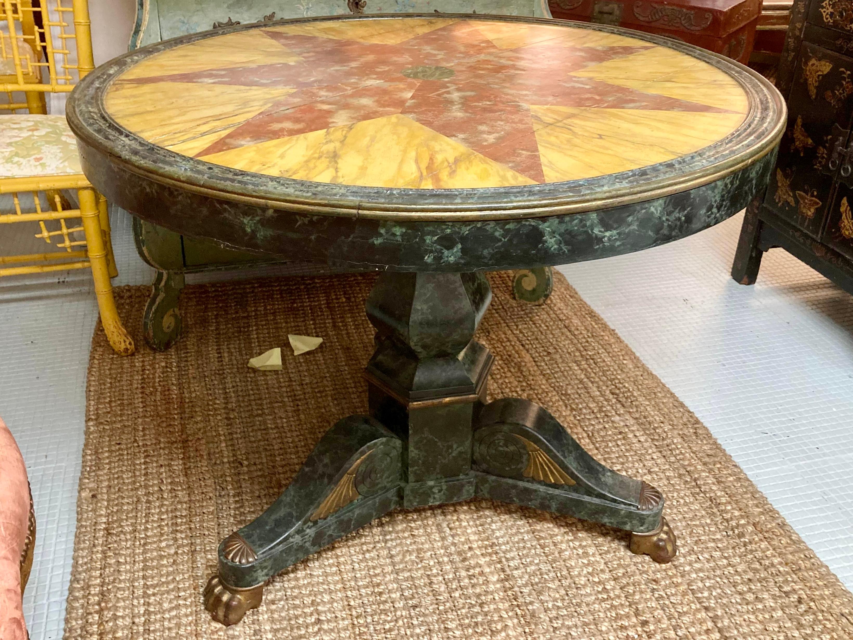 Other Faux Painted Pietra Dura Round Wood Dining Table For Sale