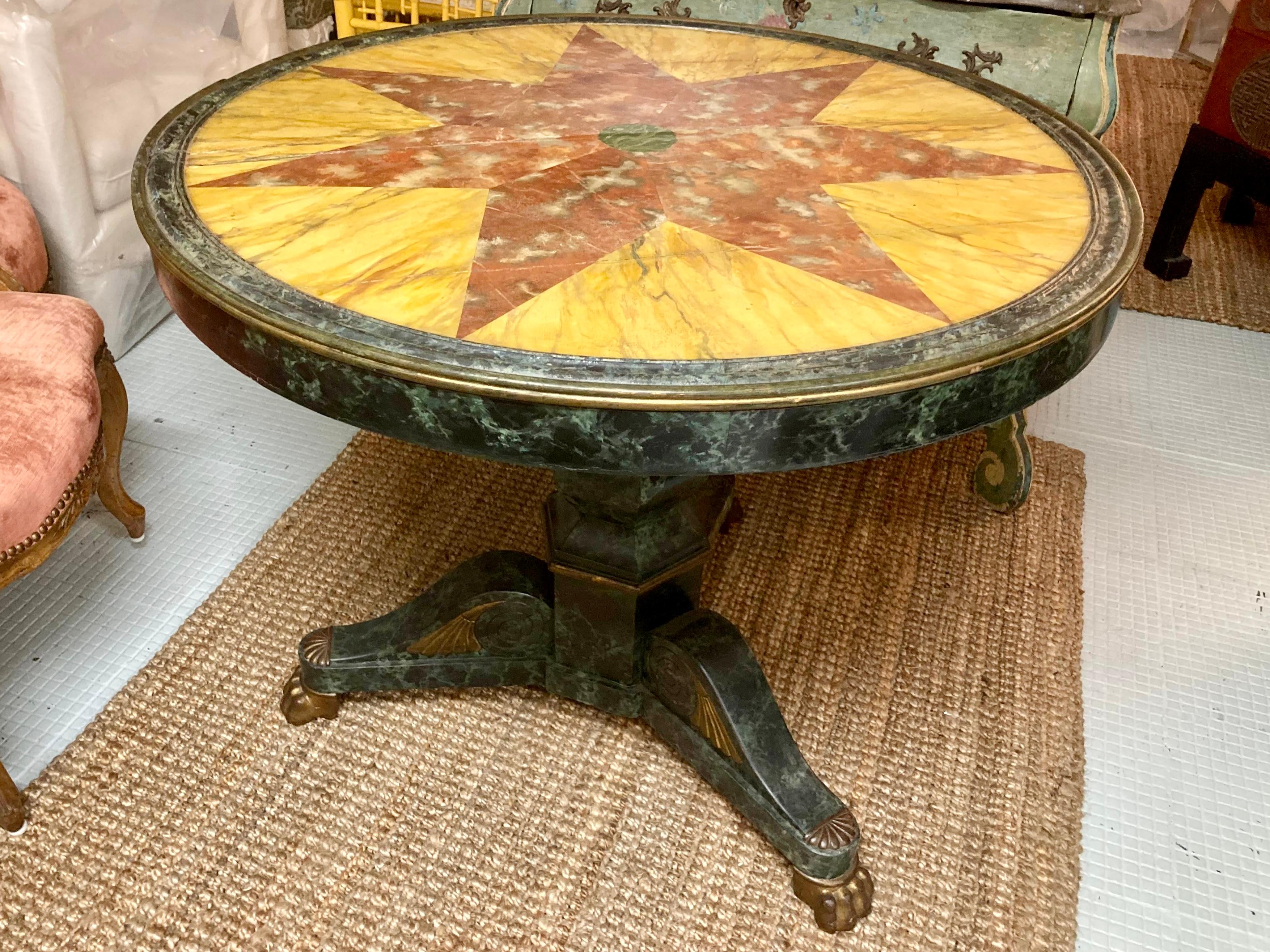 Italian Faux Painted Pietra Dura Round Wood Dining Table For Sale