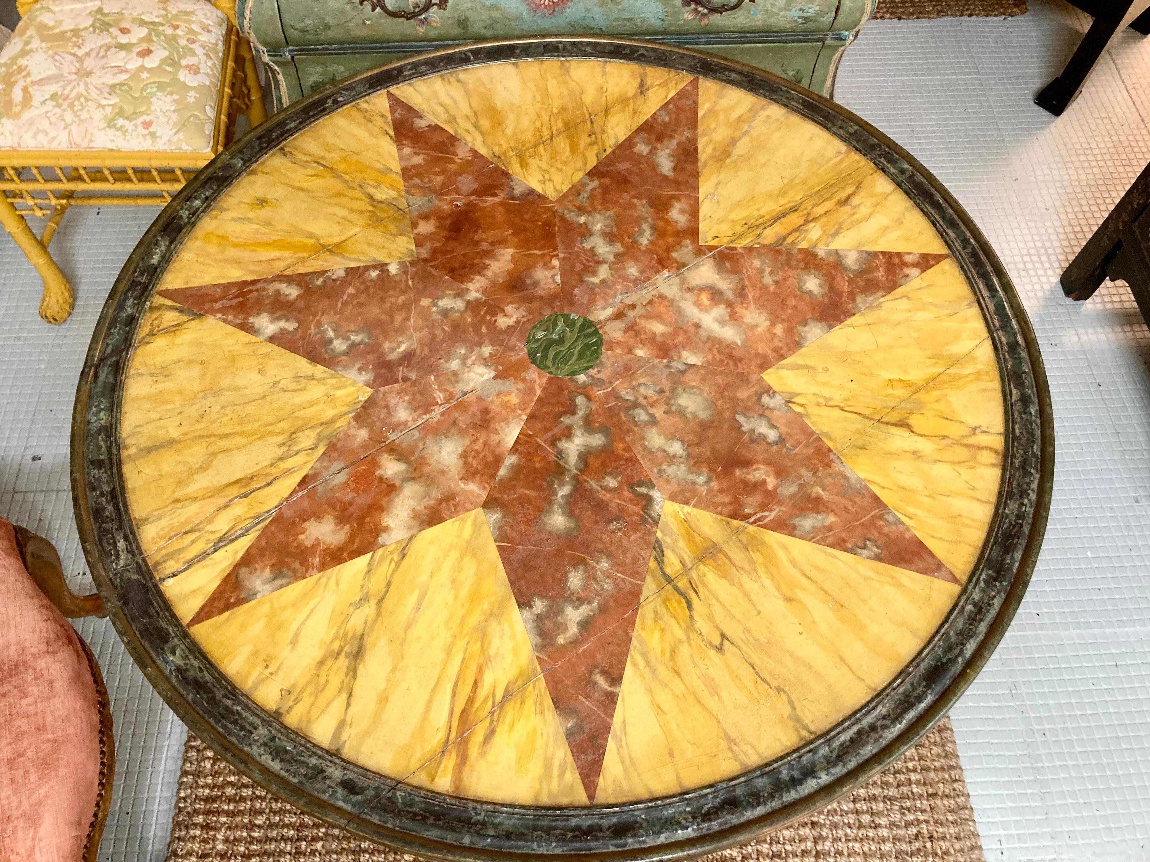 19th Century Faux Painted Pietra Dura Round Wood Dining Table For Sale