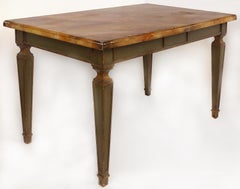Faux Painted Writing Library Table with Green and Gilt Tapering Legs